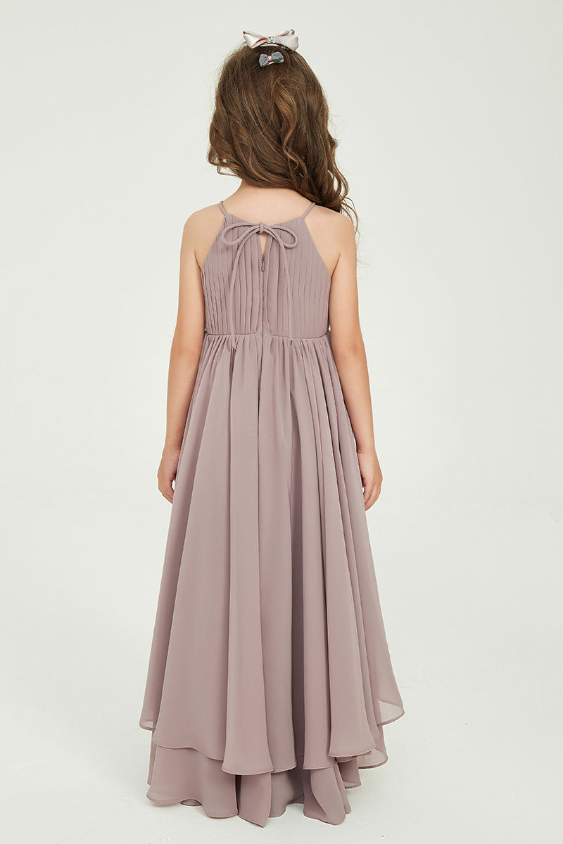Dusty Mauve Chiffon Halter High-Low Flower Girl Dress