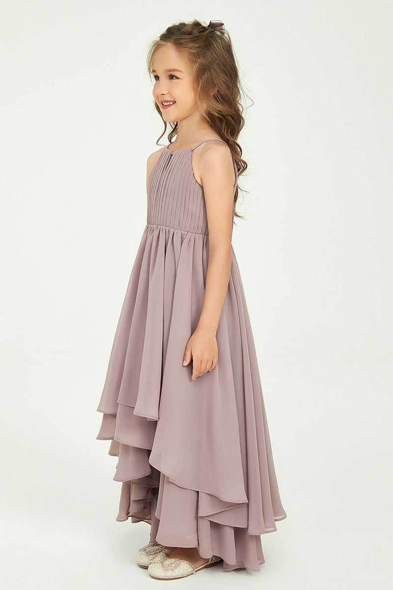 Dusty Mauve Chiffon Halter High-Low Flower Girl Dress