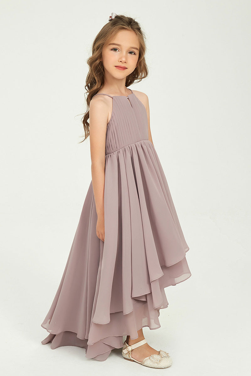 Dusty Mauve Chiffon Halter High-Low Flower Girl Dress