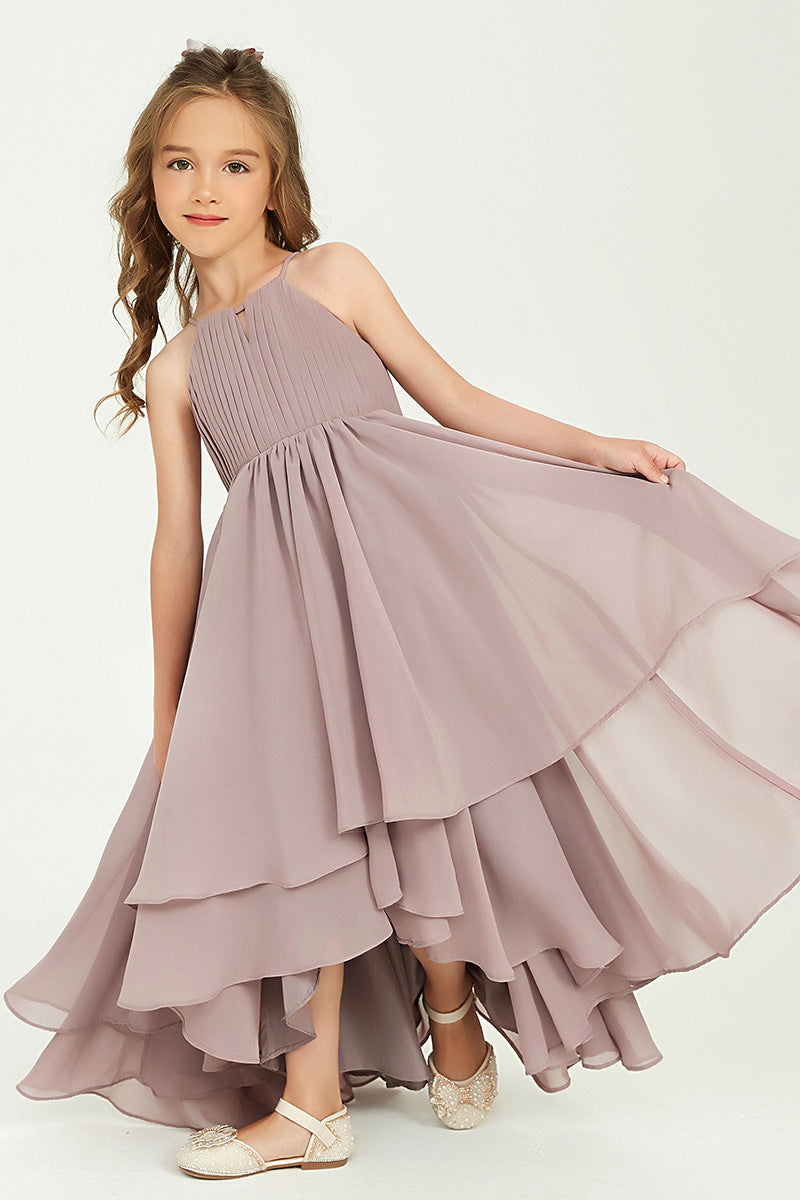 Dusty Mauve Chiffon Halter High-Low Flower Girl Dress