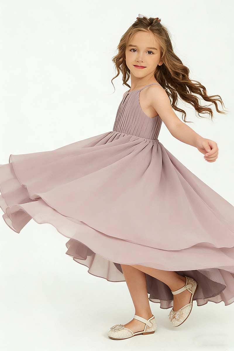 Dusty Mauve Chiffon Halter High-Low Flower Girl Dress
