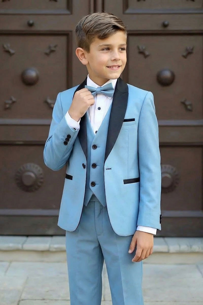 Boys Sky Blue 3-Piece Tuxedo Suit
