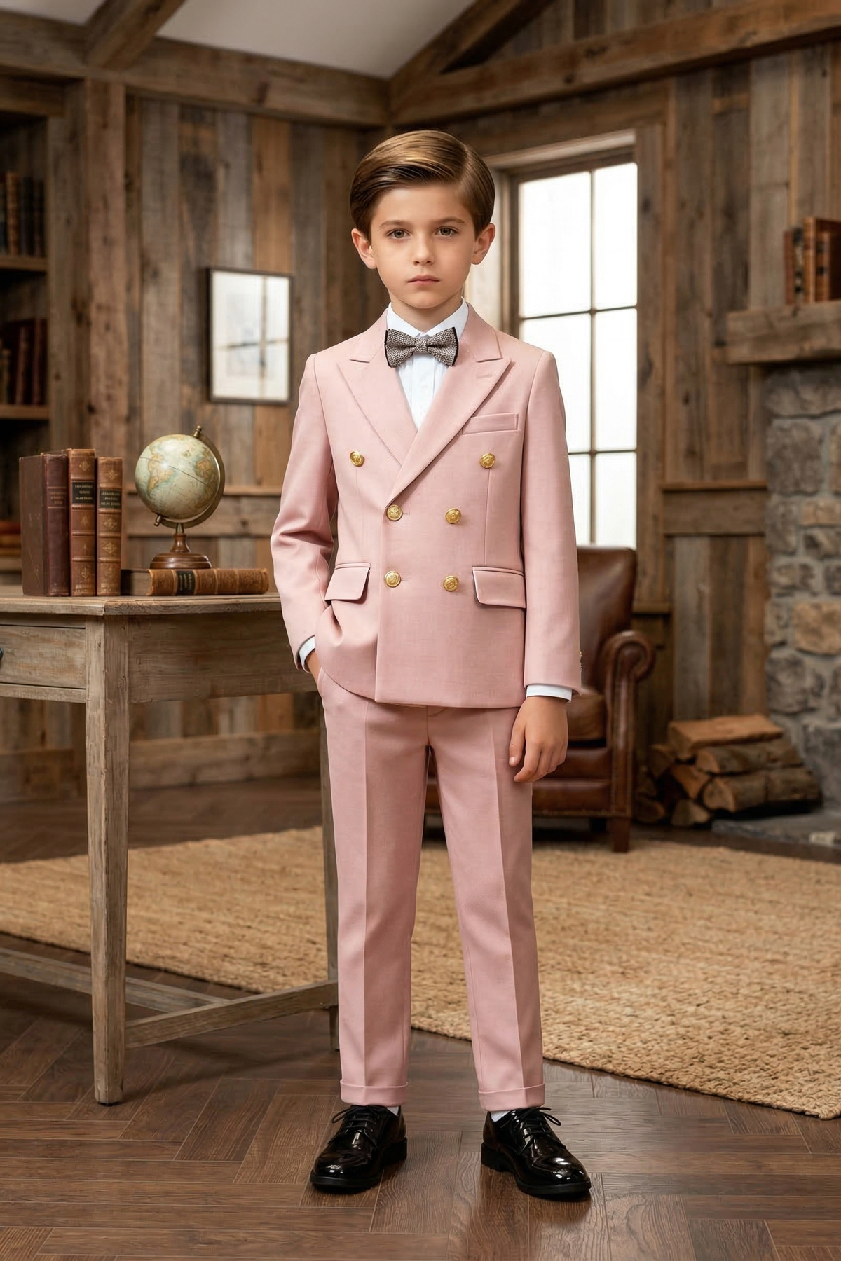 Pink Double-Breasted Gold-Button 2-Piece Suit