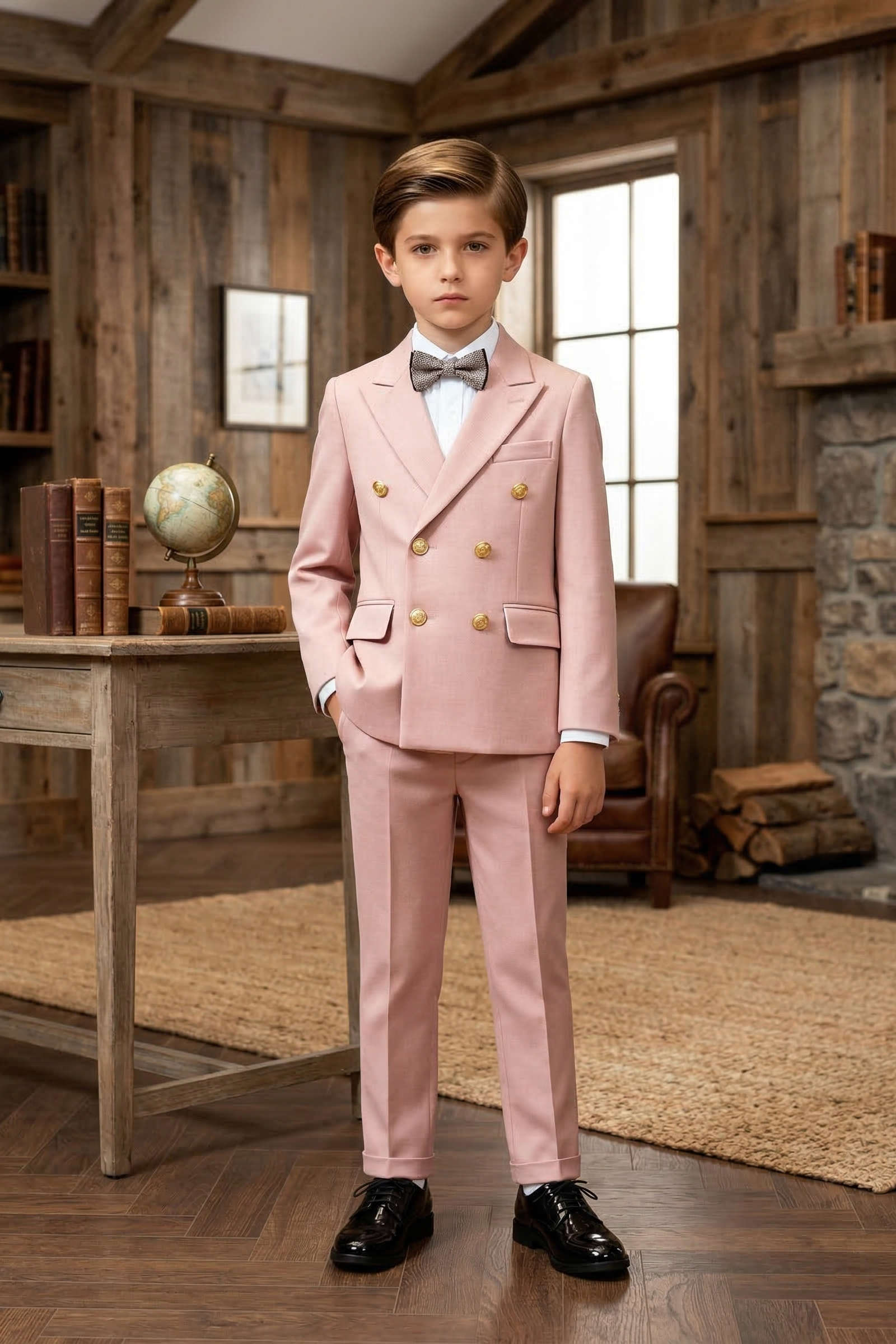 Pink Double-Breasted Gold-Button 2-Piece Suit
