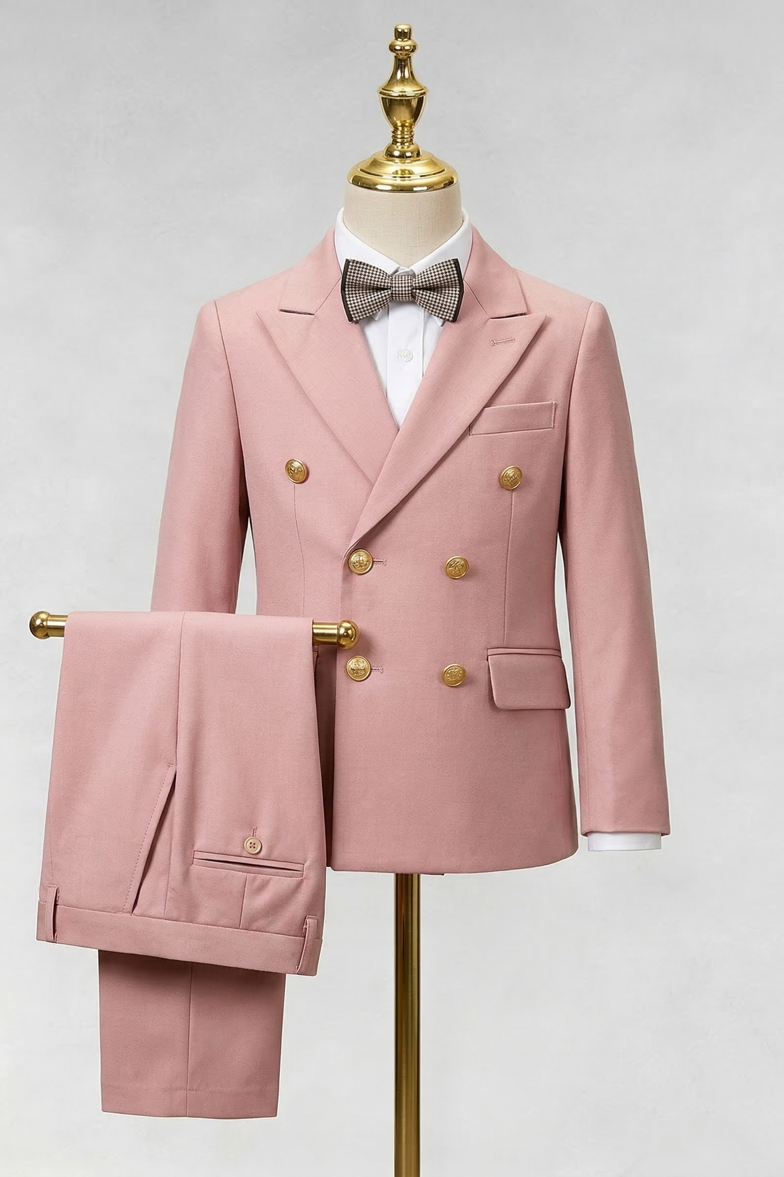 Pink Double-Breasted Gold-Button 2-Piece Suit