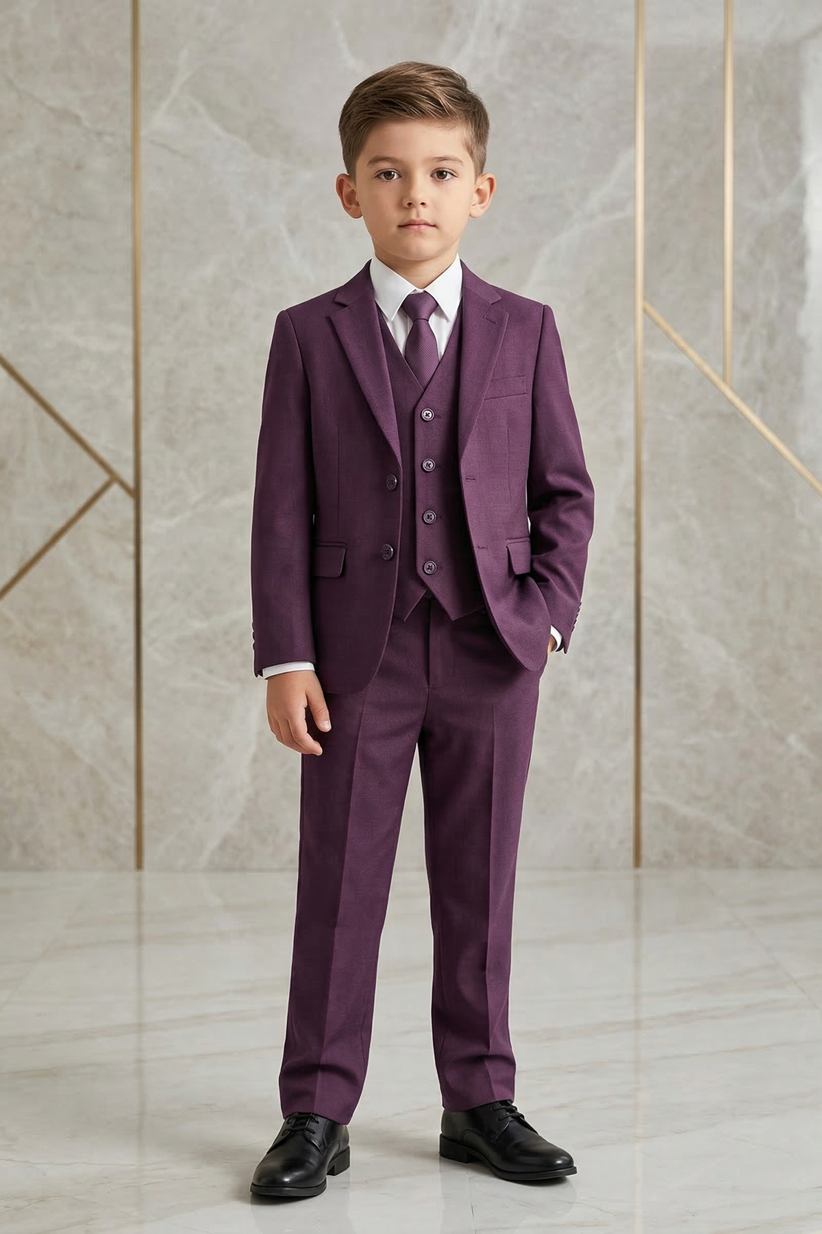 Dark Purple Single-Breasted 3-Piece Suit