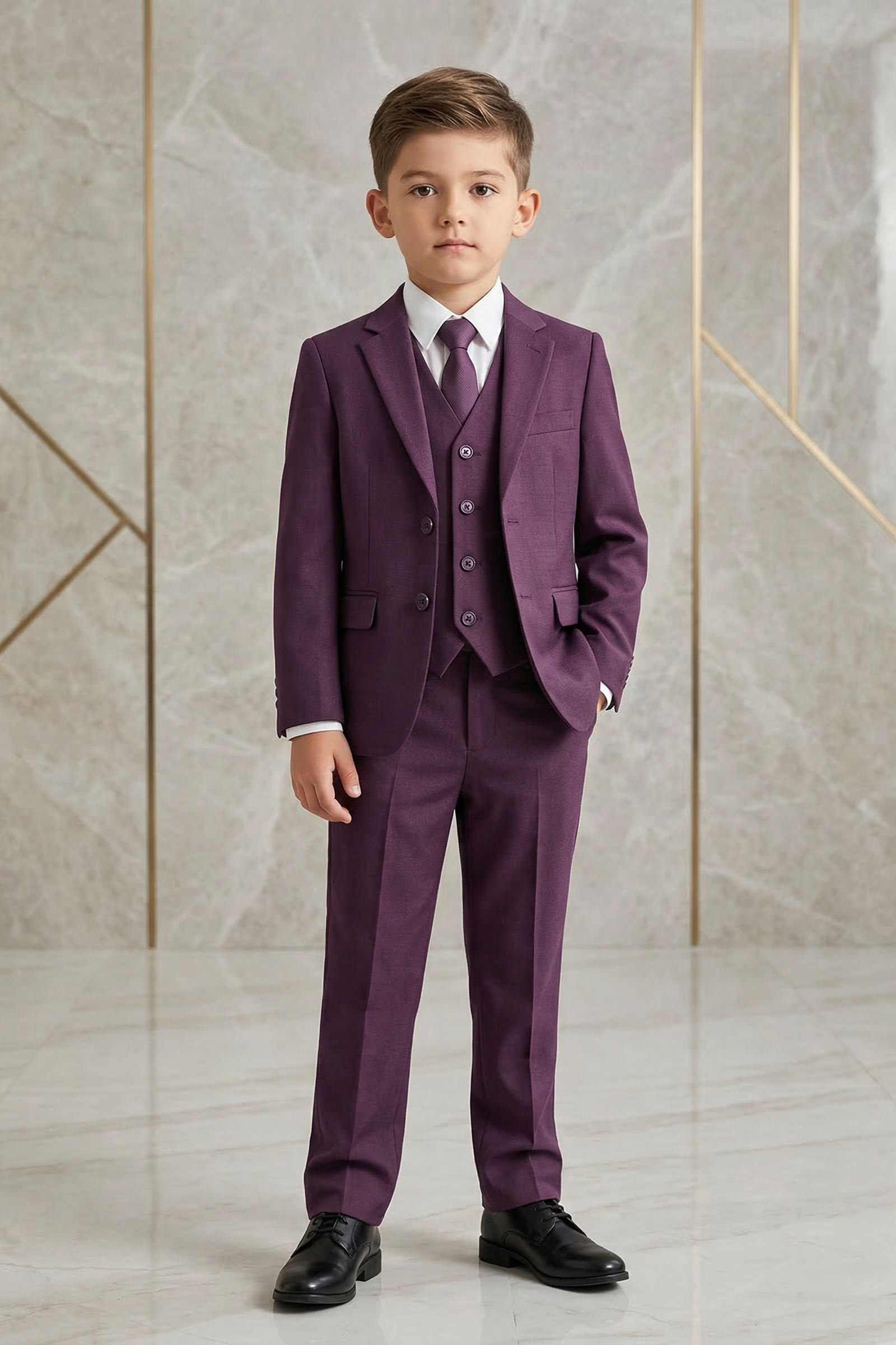 Dark Purple Single-Breasted 3-Piece Suit