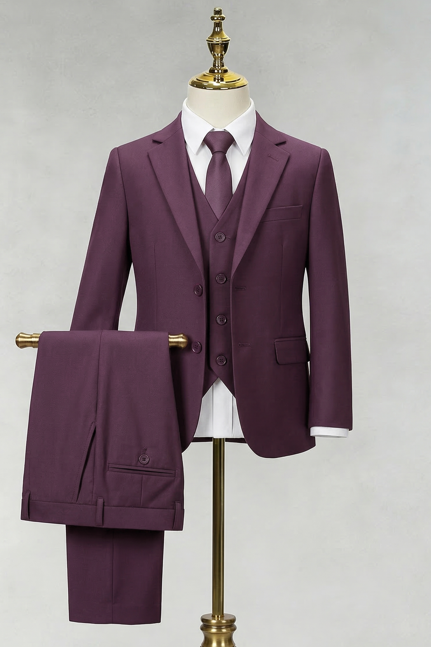 Dark Purple Single-Breasted 3-Piece Suit