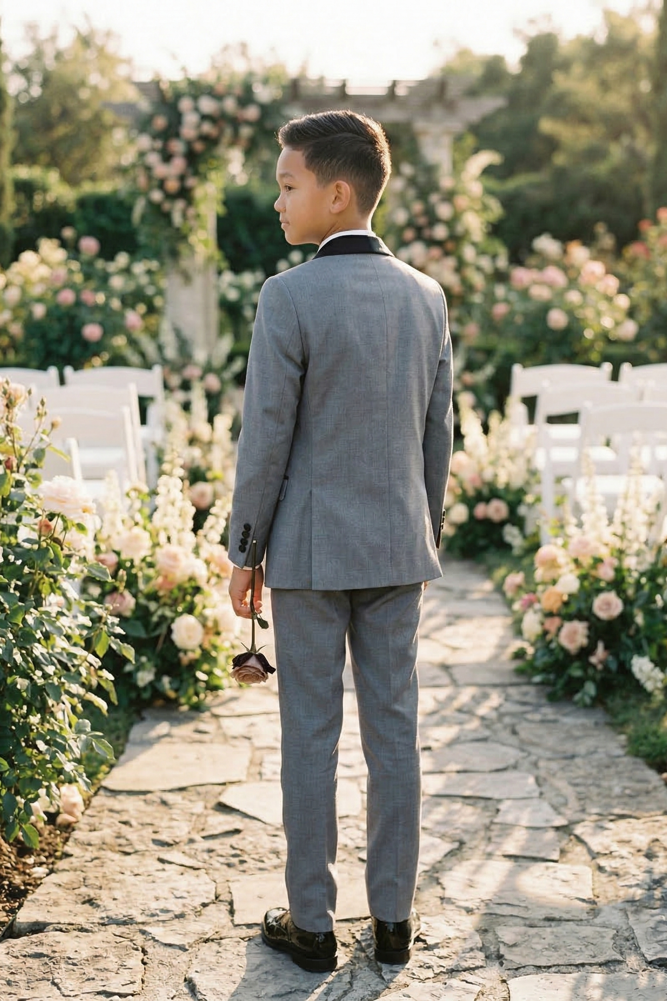 Grey And Black Color-Blocked Single-Breasted 3-Piece Suit