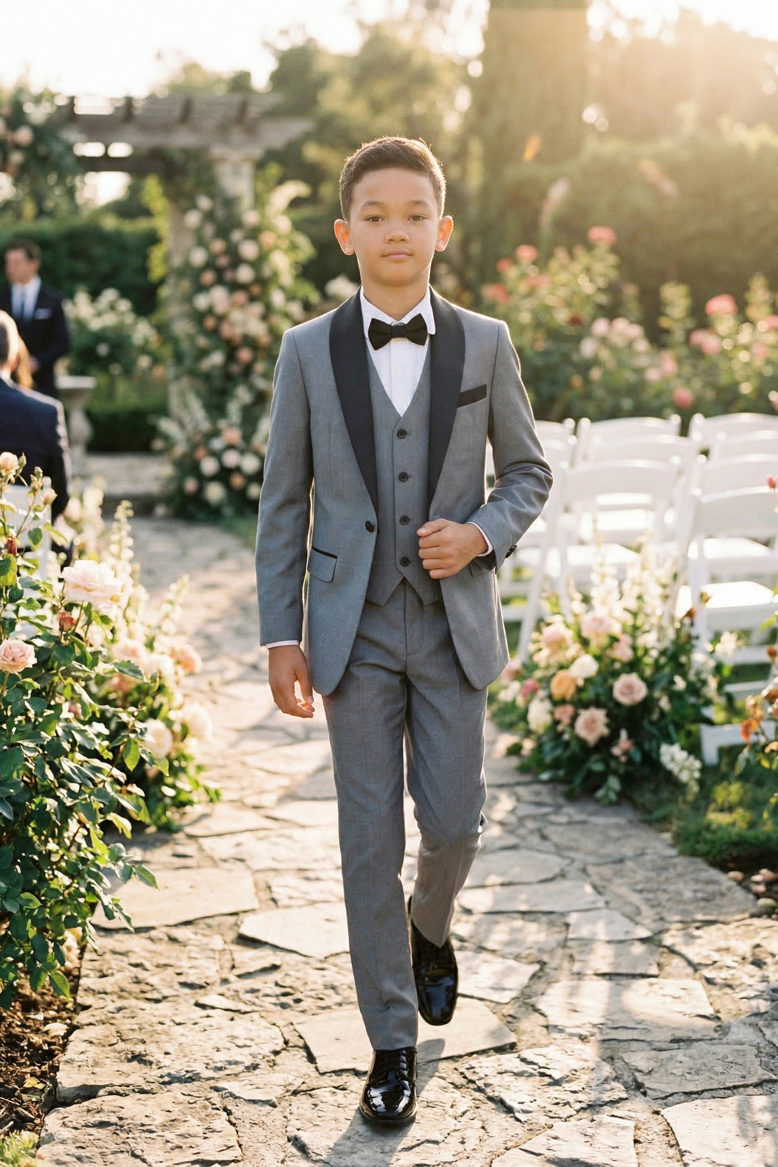 Grey And Black Color-Blocked Single-Breasted 3-Piece Suit