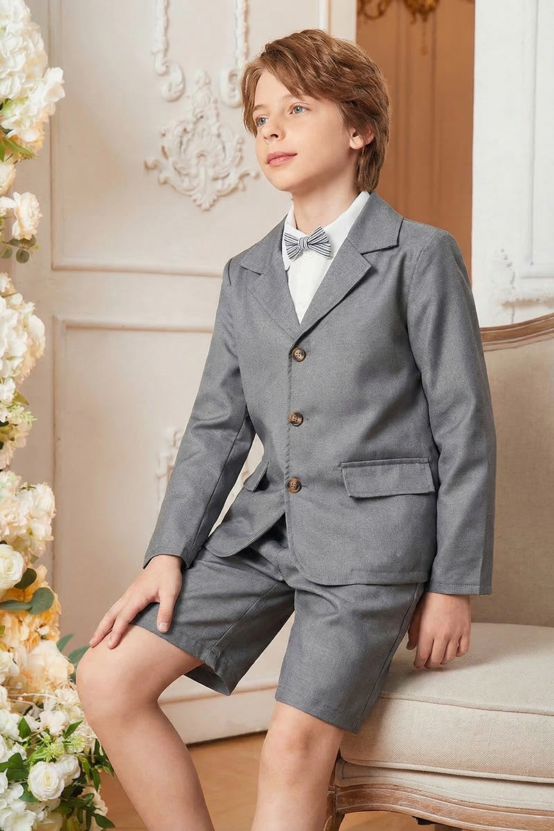 Boys Light Grey Blazer & Shorts 2-piece Suit