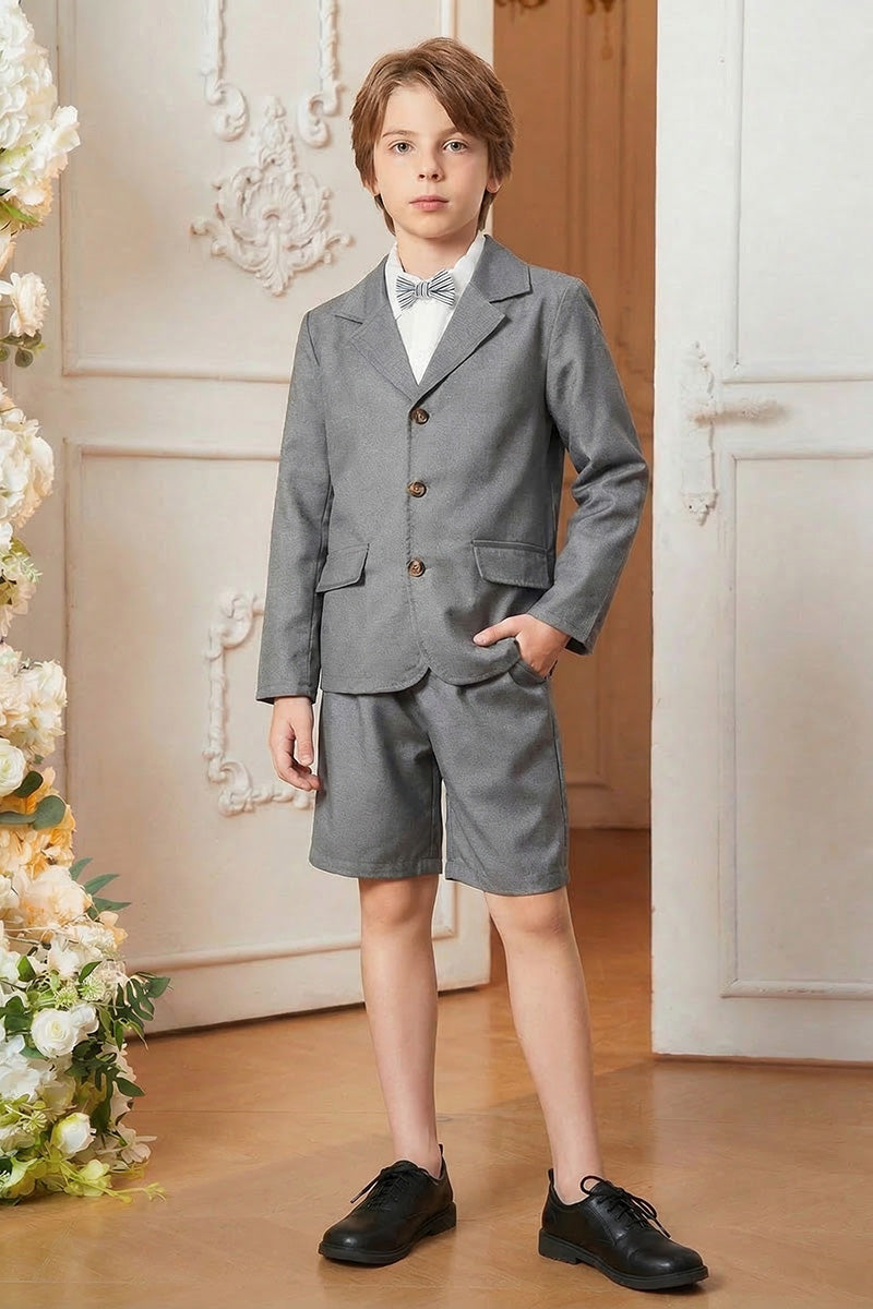 Boys Light Grey Blazer & Shorts 2-piece Suit