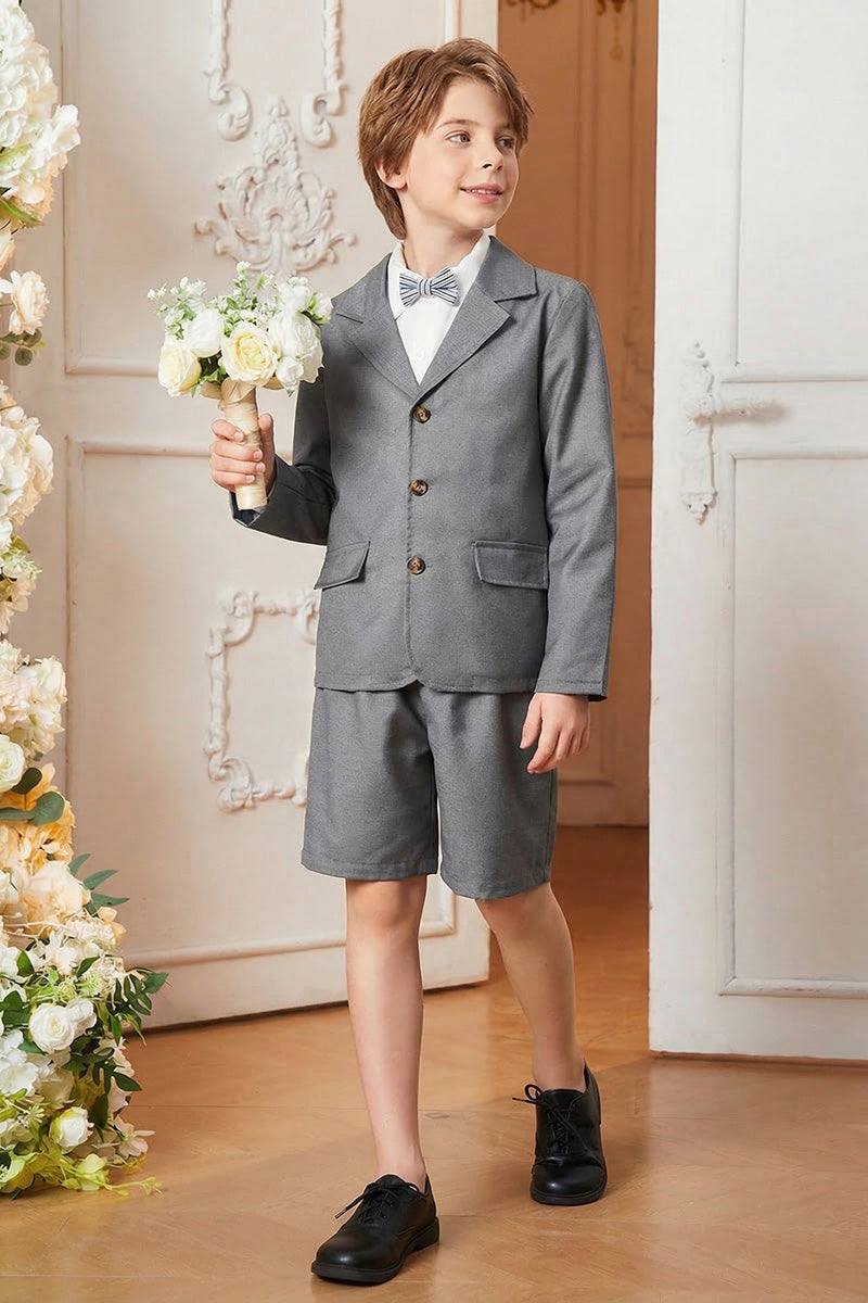 Boys Light Grey Blazer & Shorts 2-piece Suit