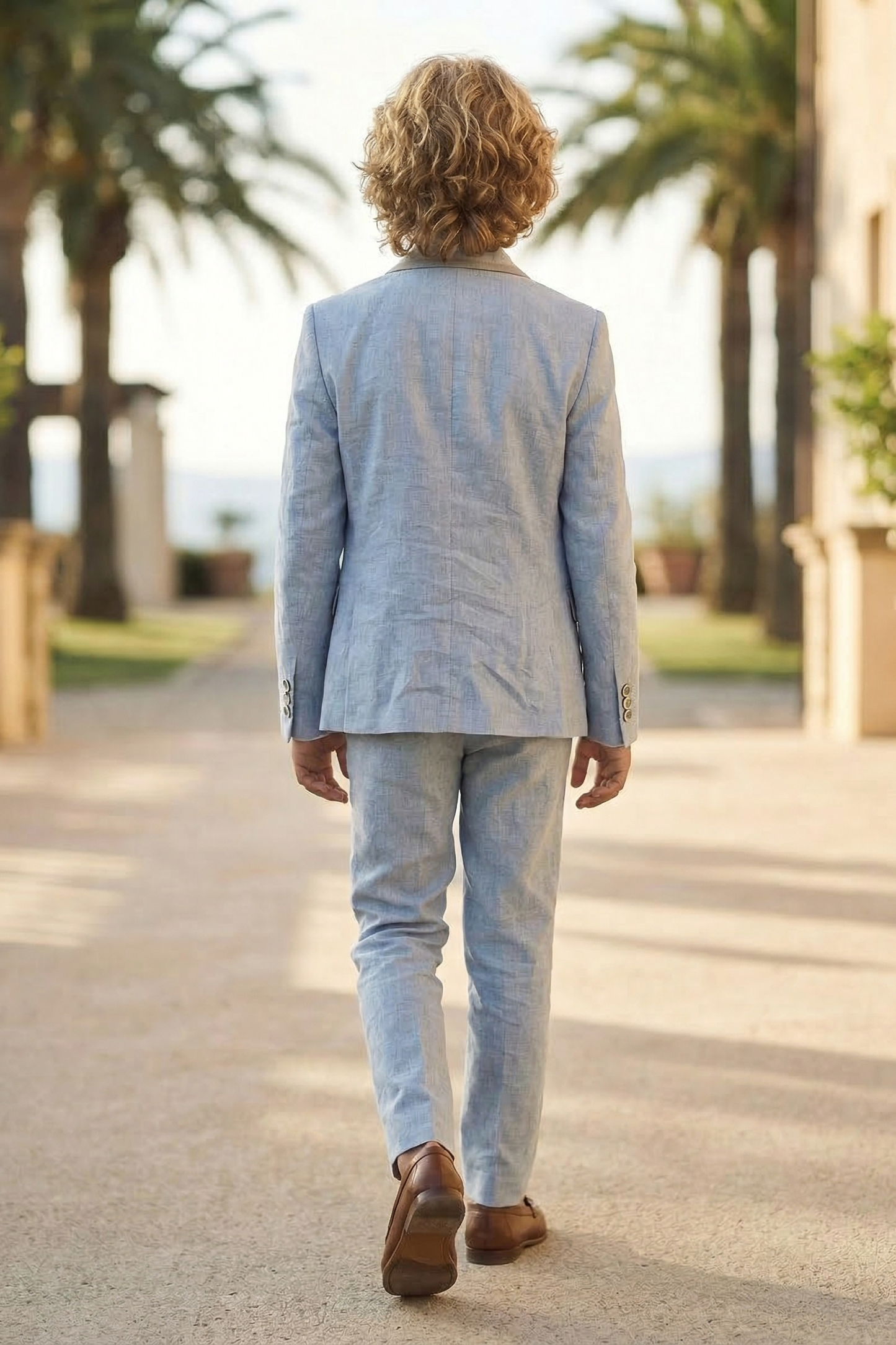 Light Blue Trimmed Single-Breasted 2-Piece Suit