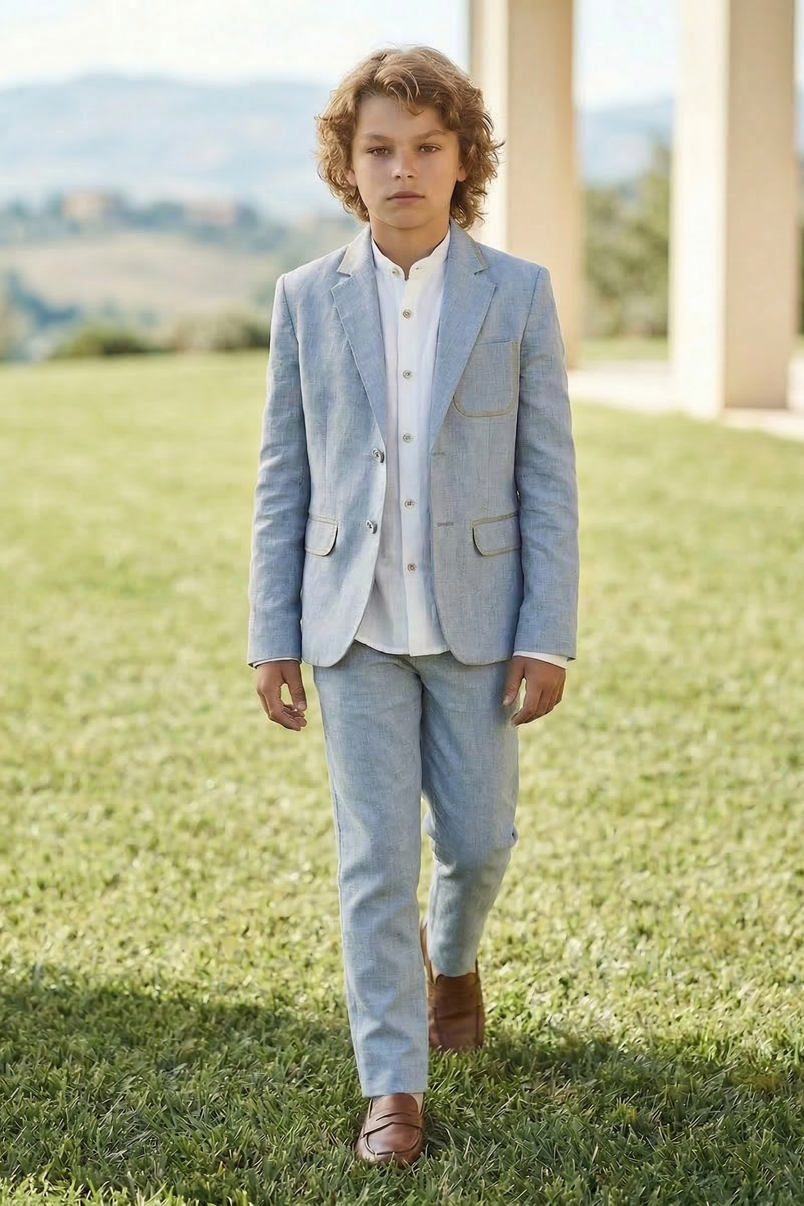 Light Blue Trimmed Single-Breasted 2-Piece Suit