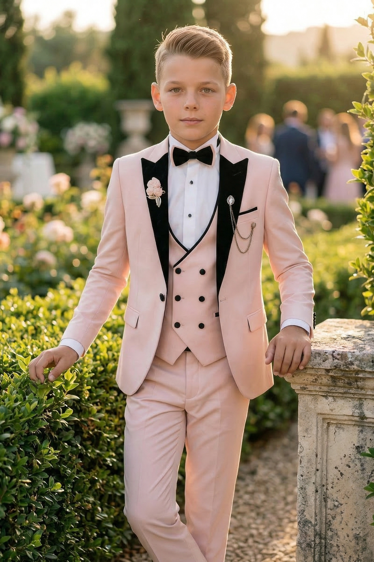 Pink And Black Double-Breasted 3-Piece Set