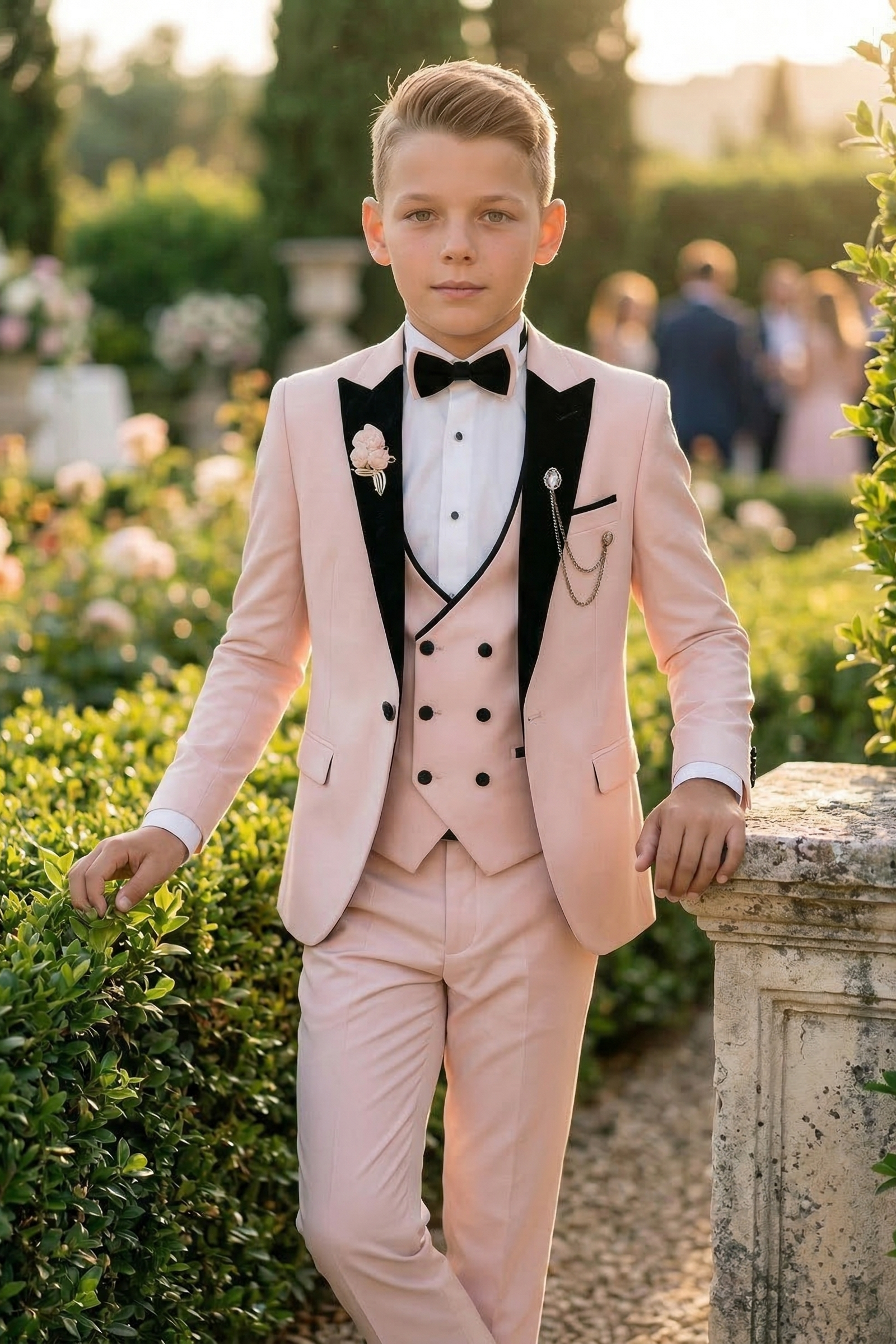 Pink And Black Double-Breasted 3-Piece Set