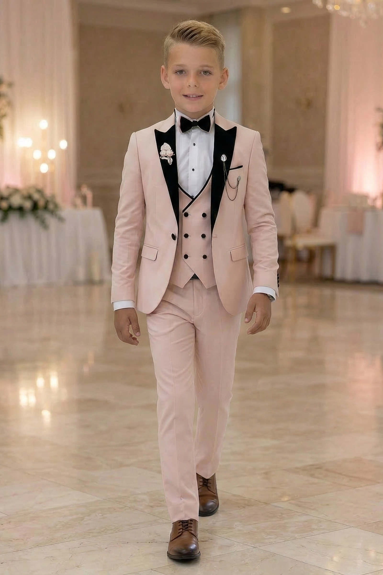 Pink And Black Double-Breasted 3-Piece Set