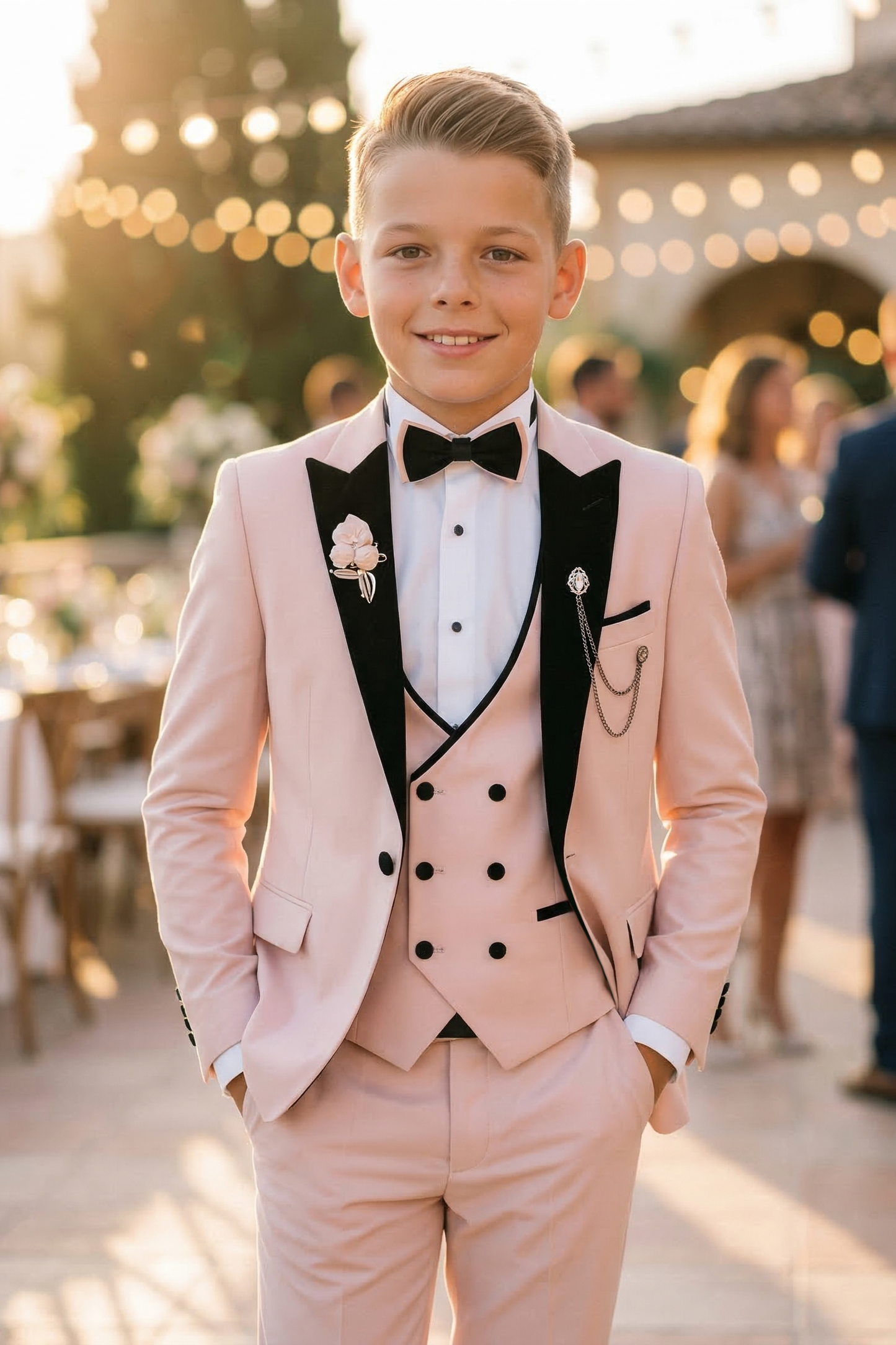 Pink And Black Double-Breasted 3-Piece Set