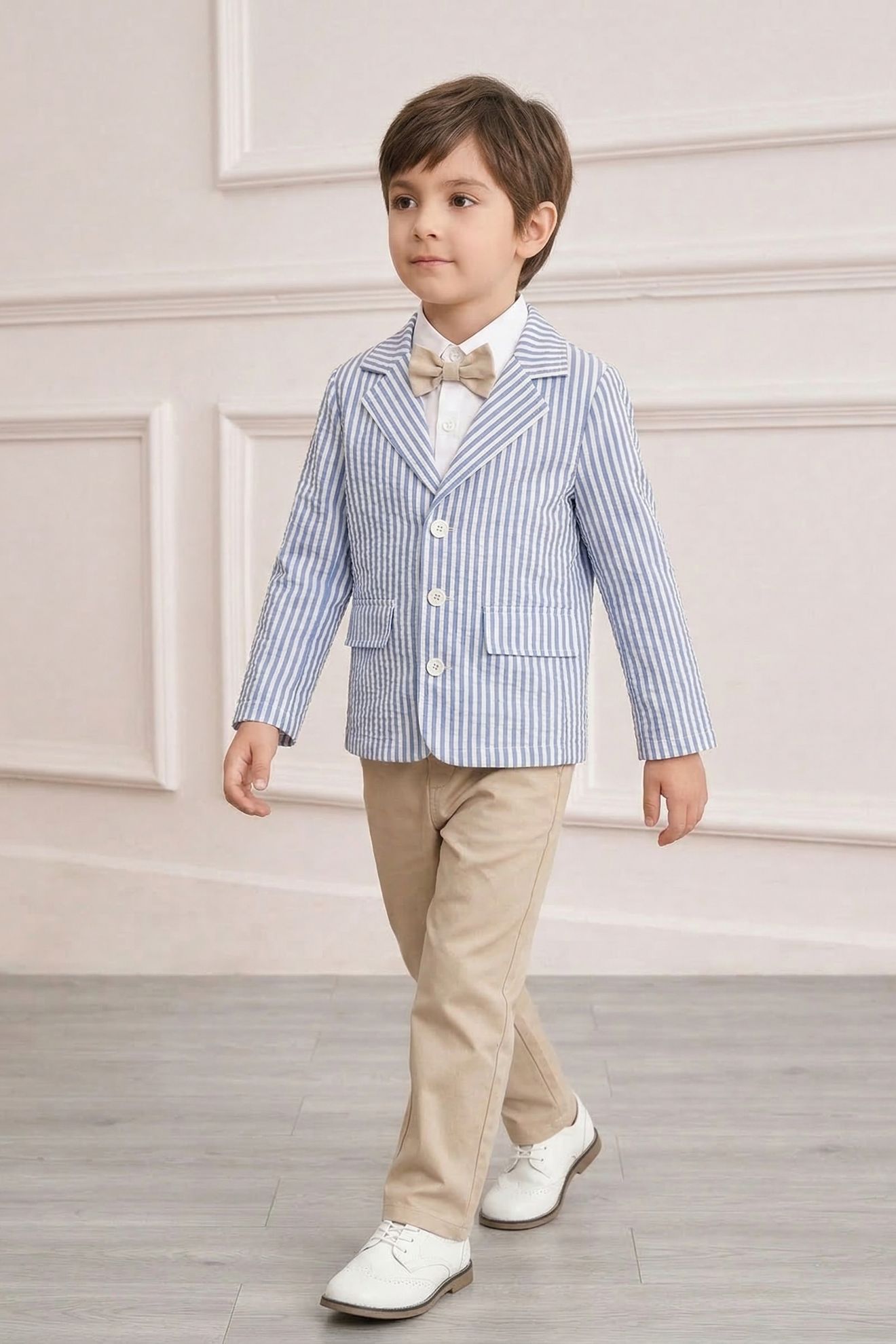 Light Blue Striped Single-Breasted Suit Jacket