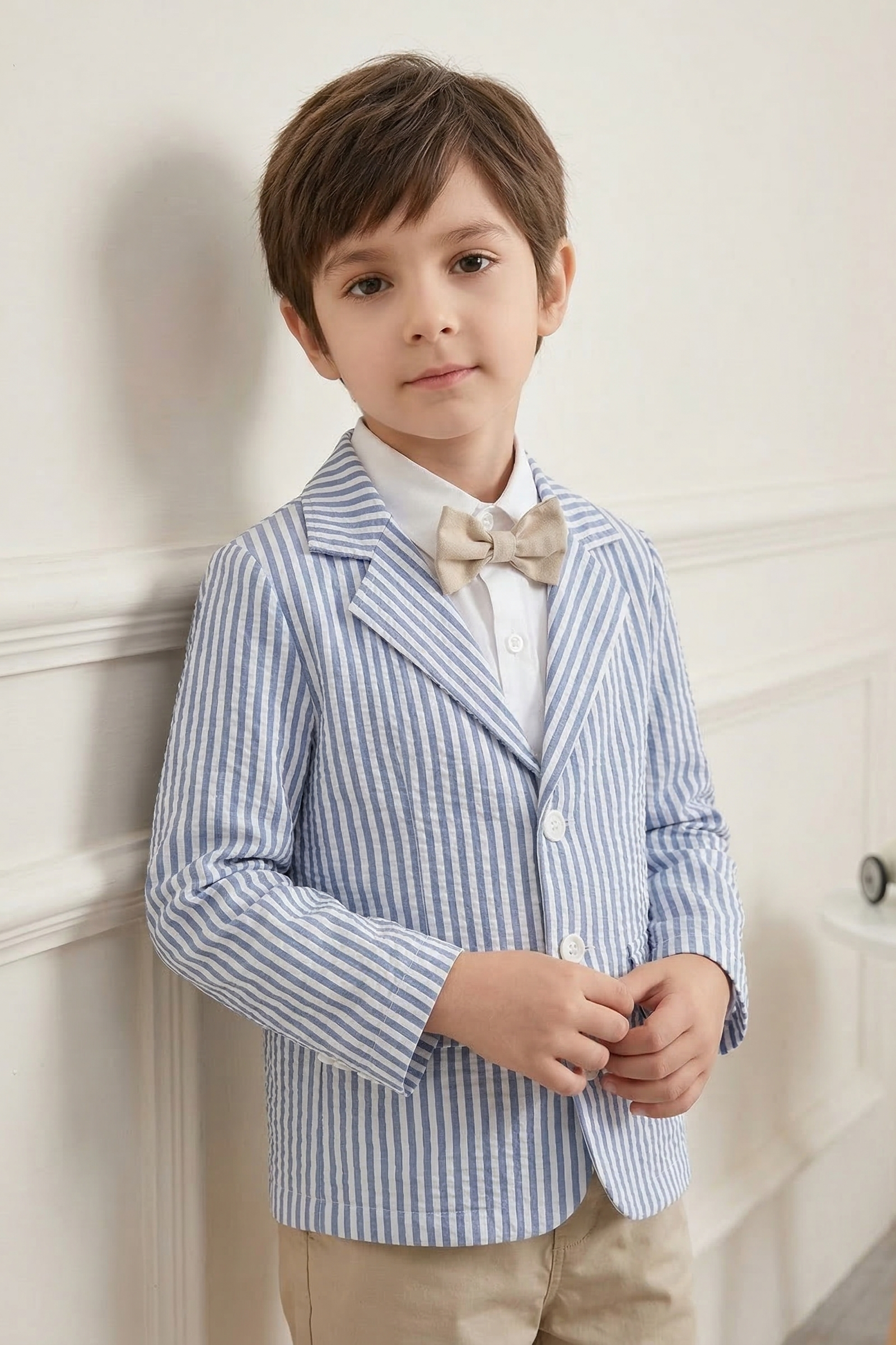 Light Blue Striped Single-Breasted Suit Jacket
