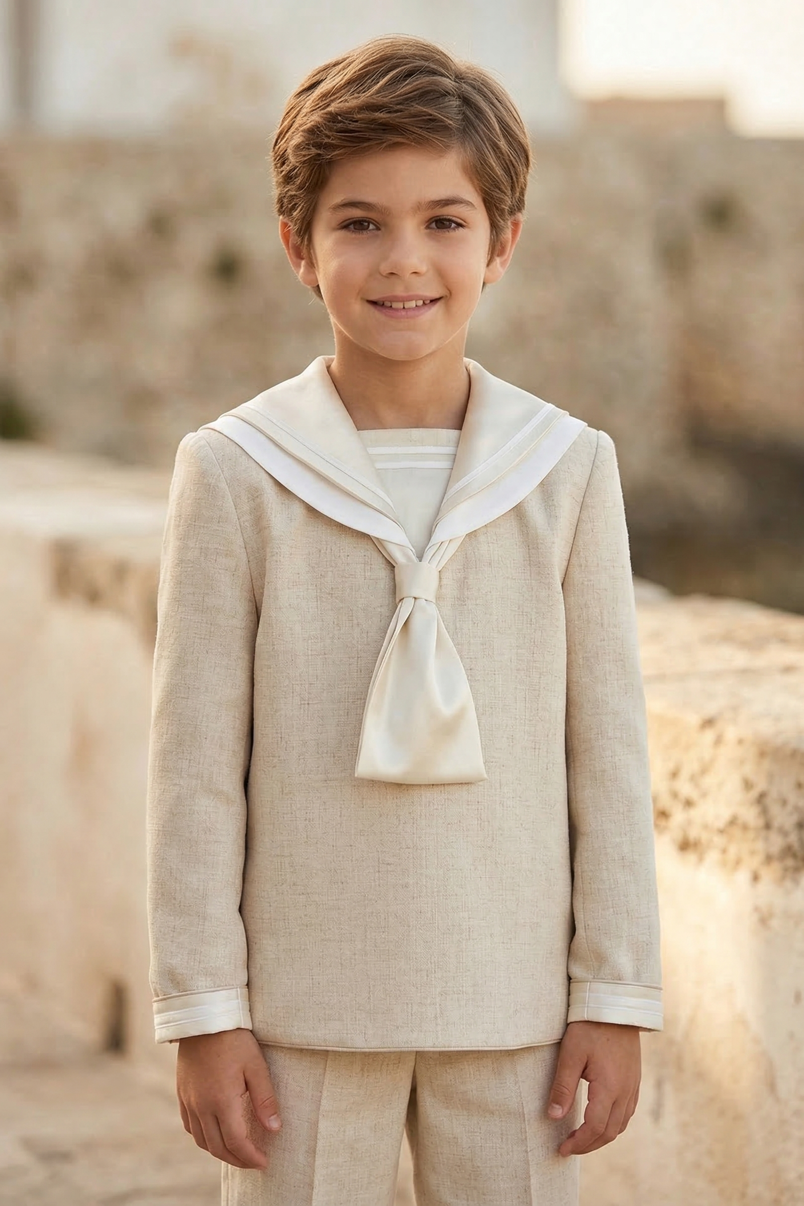 Light Khaki Satin Sailor Collar 2-Piece Set