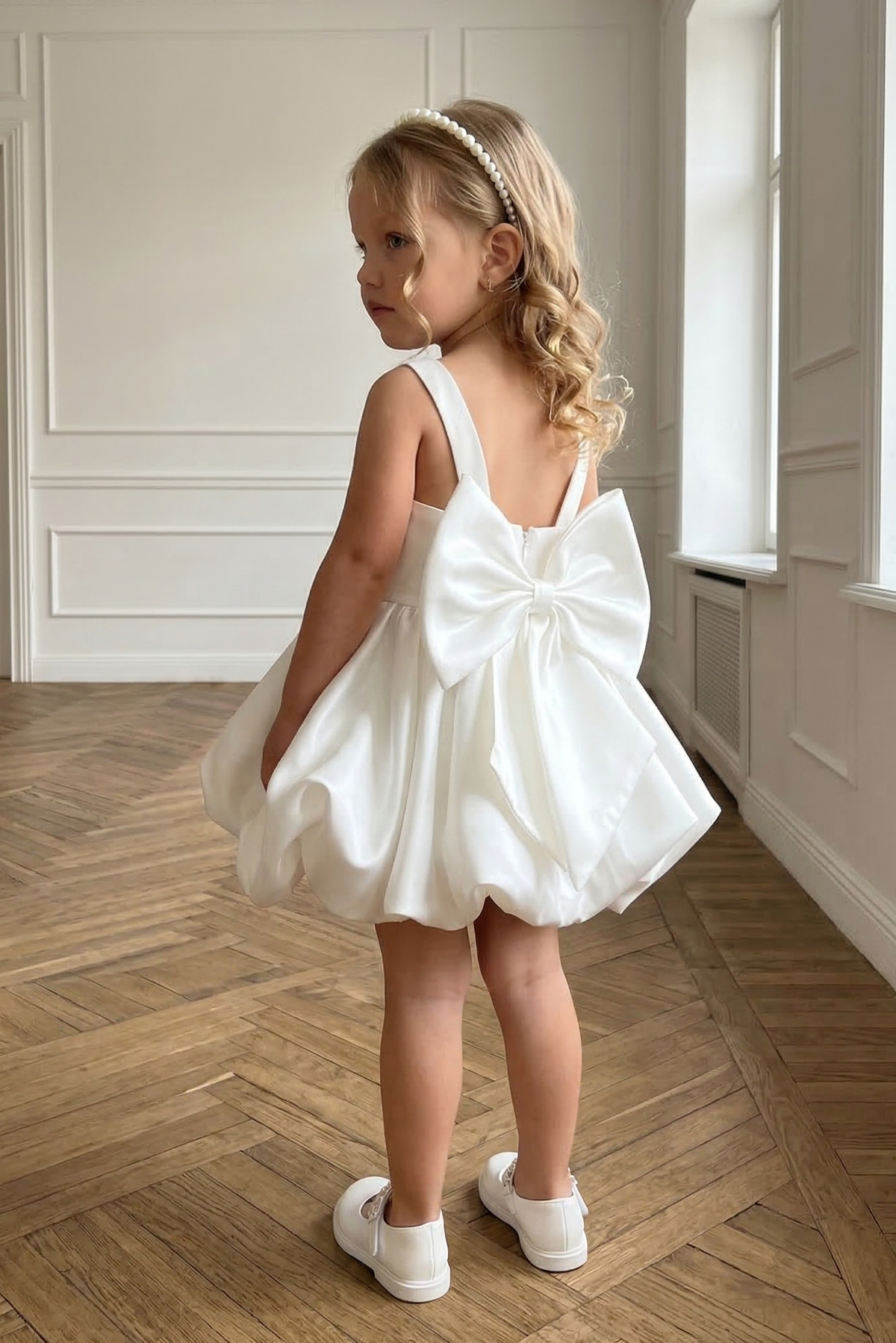 White Satin Slip Bow Dress