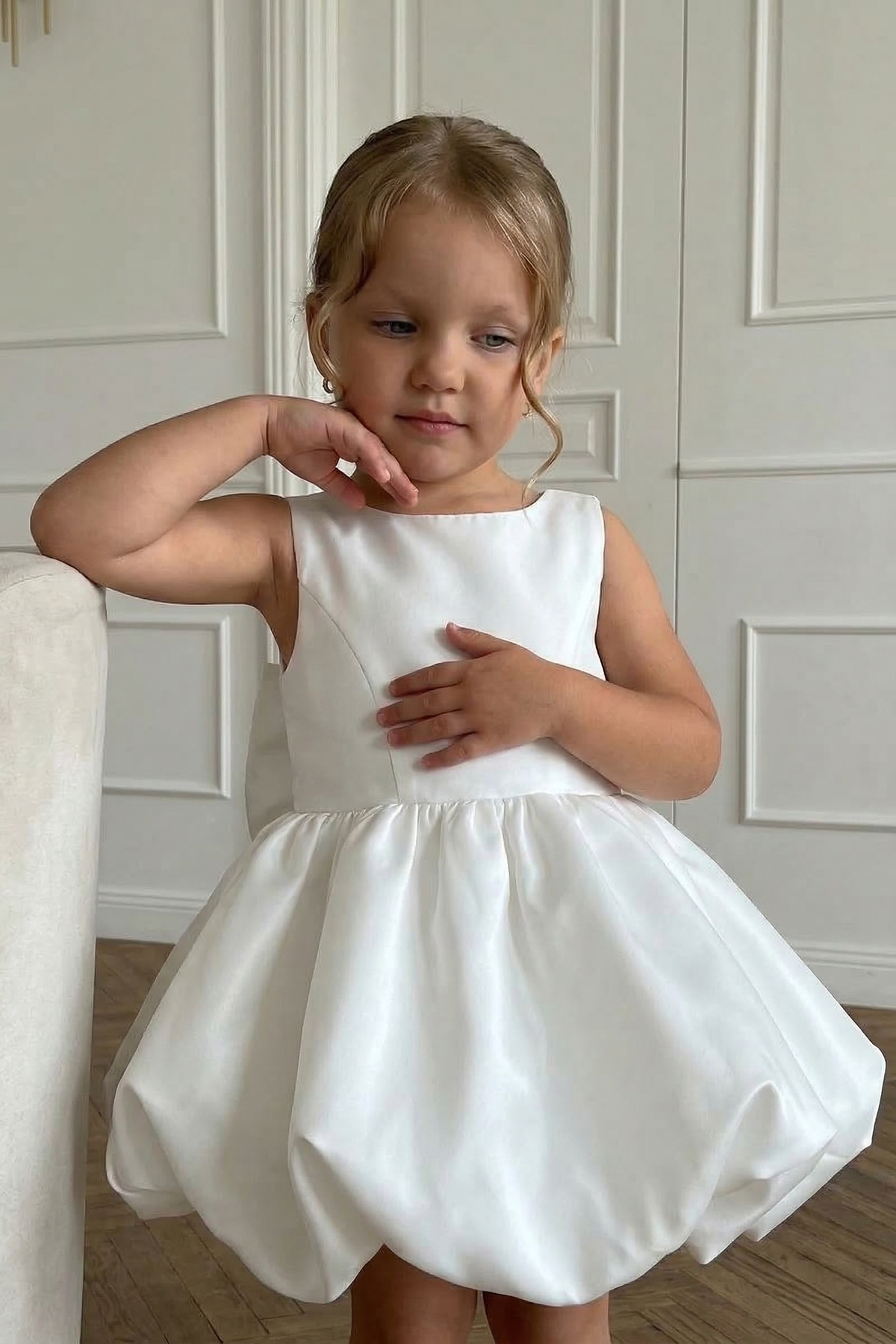 White Satin Slip Bow Dress