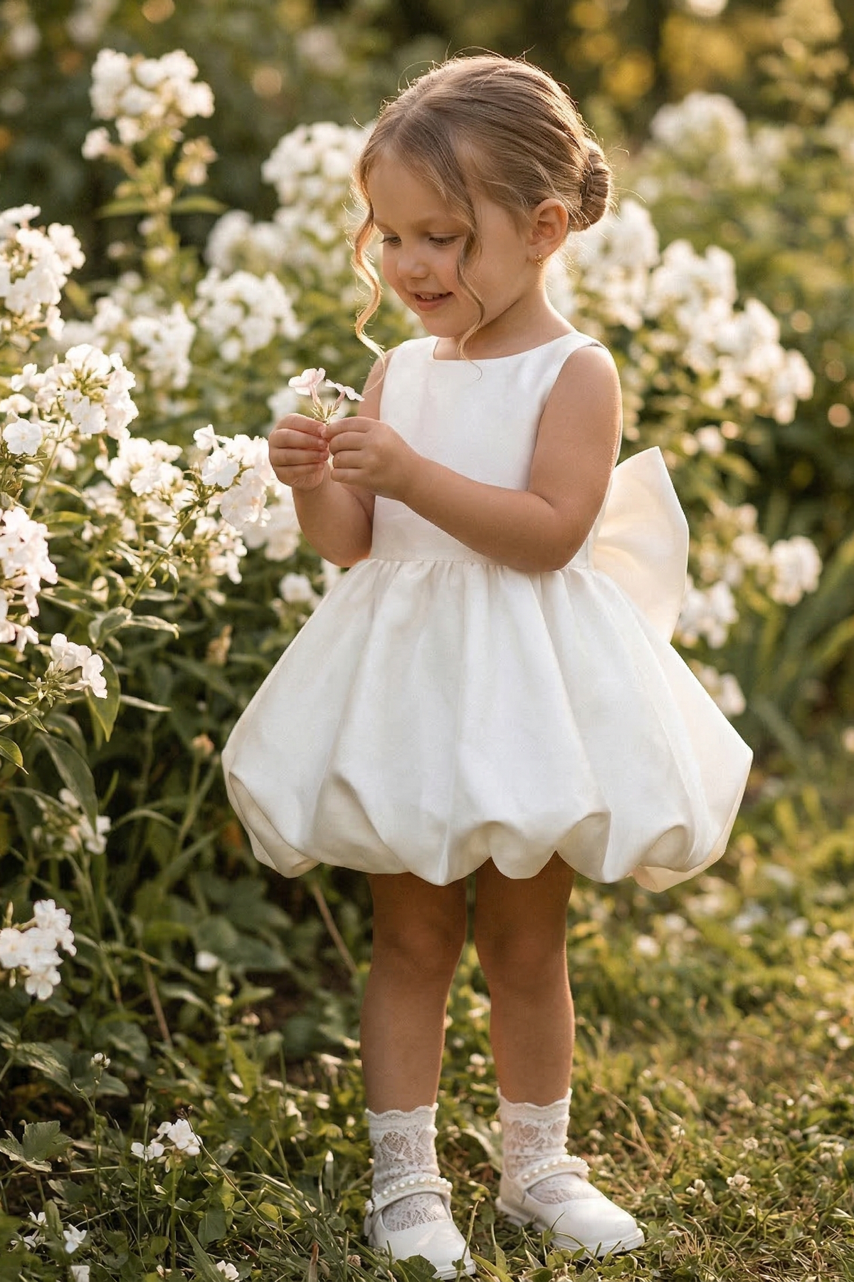 White Satin Slip Bow Dress