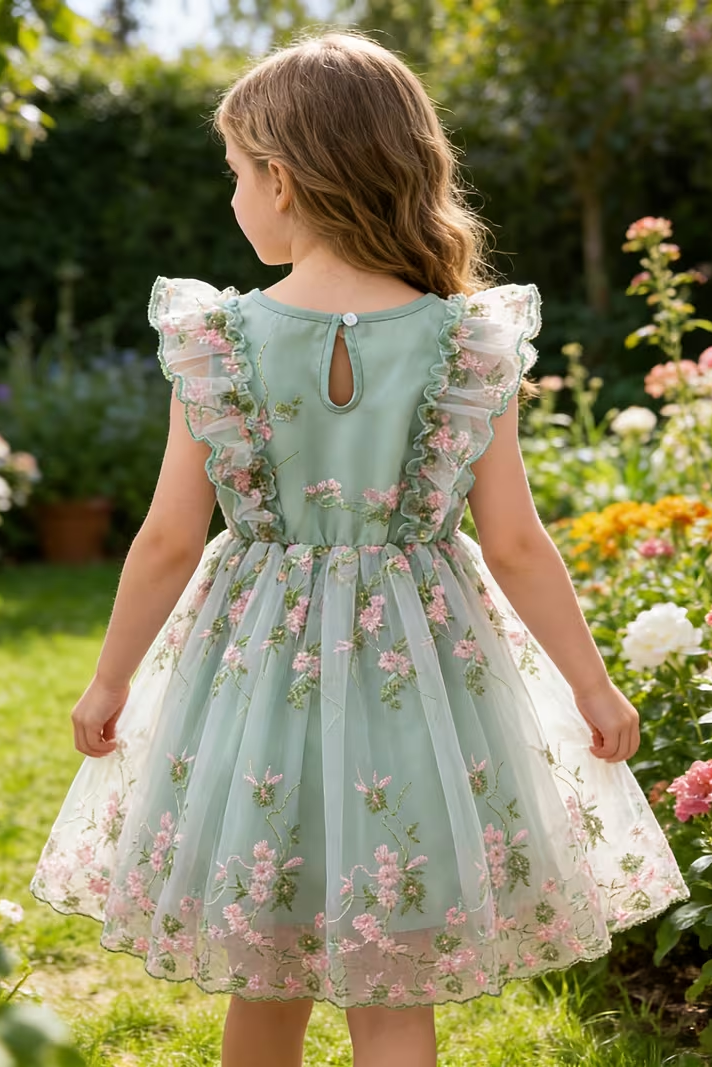 Round Neck Bow Lace Embroidered Dress