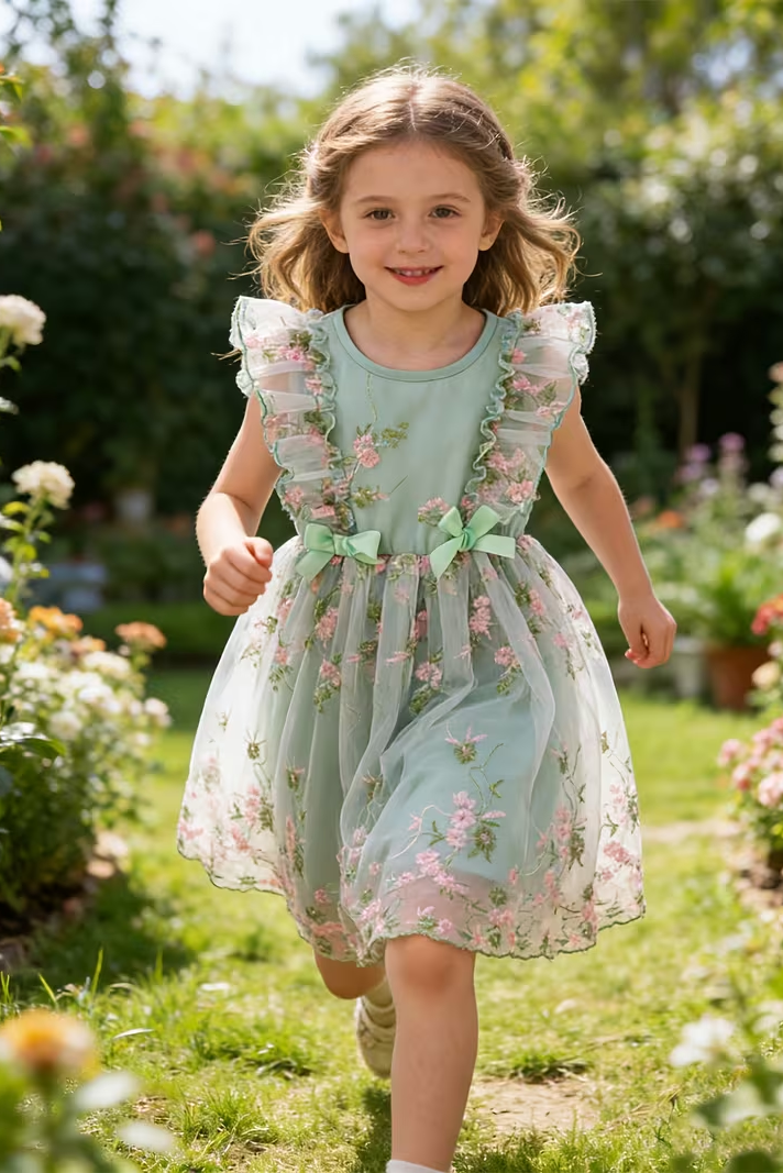 Round Neck Bow Lace Embroidered Dress