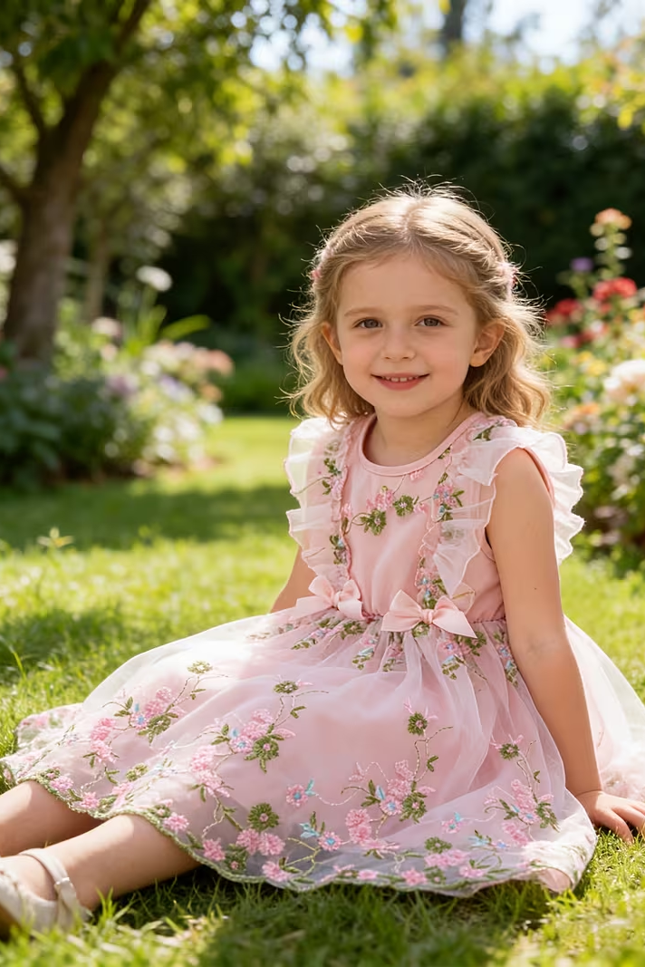 Round Neck Bow Lace Embroidered Dress