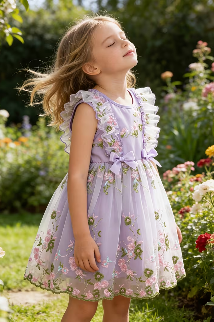 Round Neck Bow Lace Embroidered Dress