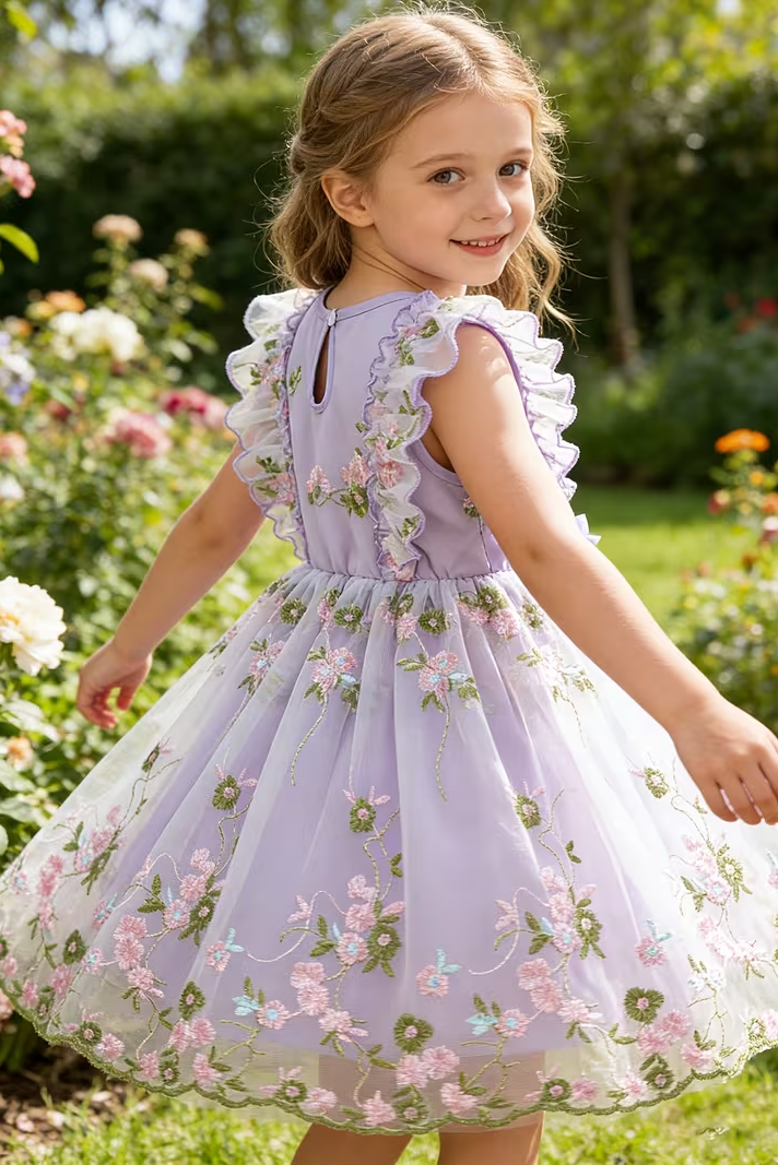 Round Neck Bow Lace Embroidered Dress