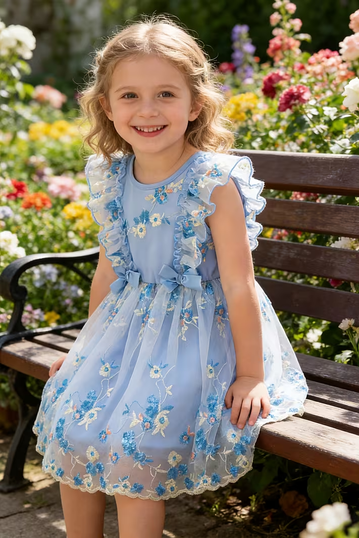 Round Neck Bow Lace Embroidered Dress