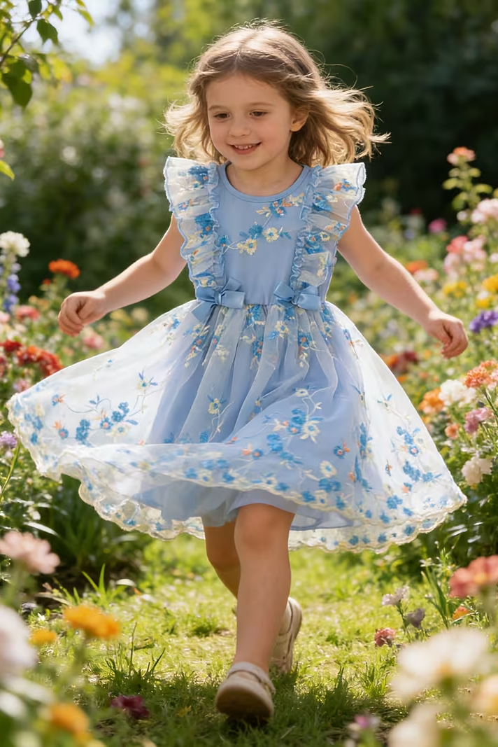 Round Neck Bow Lace Embroidered Dress