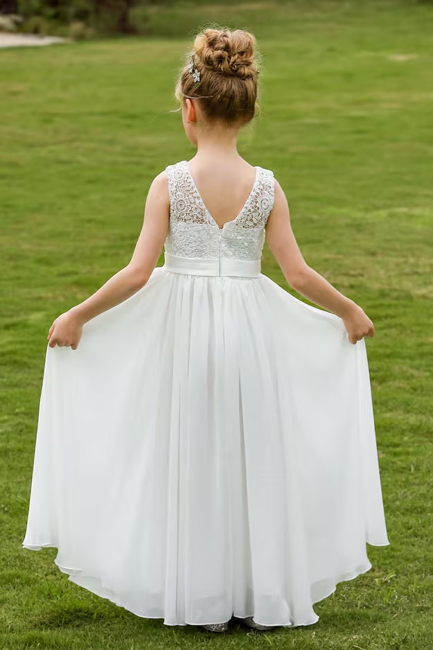 White Lace Chiffon A-Line Dress