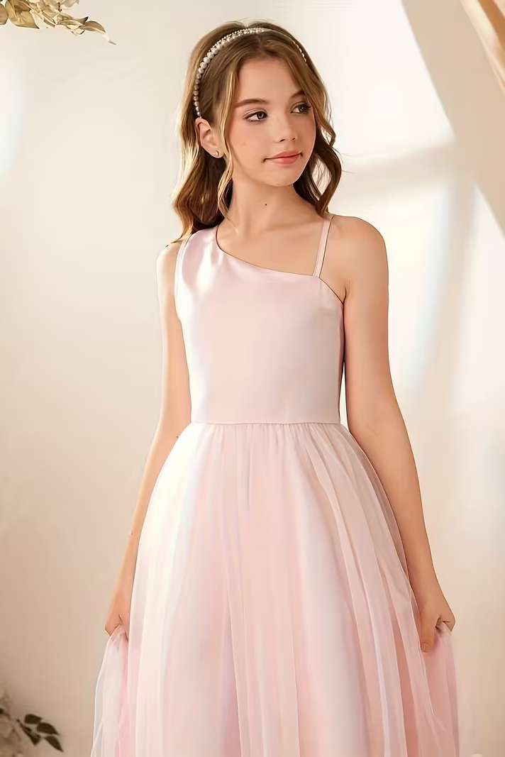 Pink Satin A-Line Mesh Dress