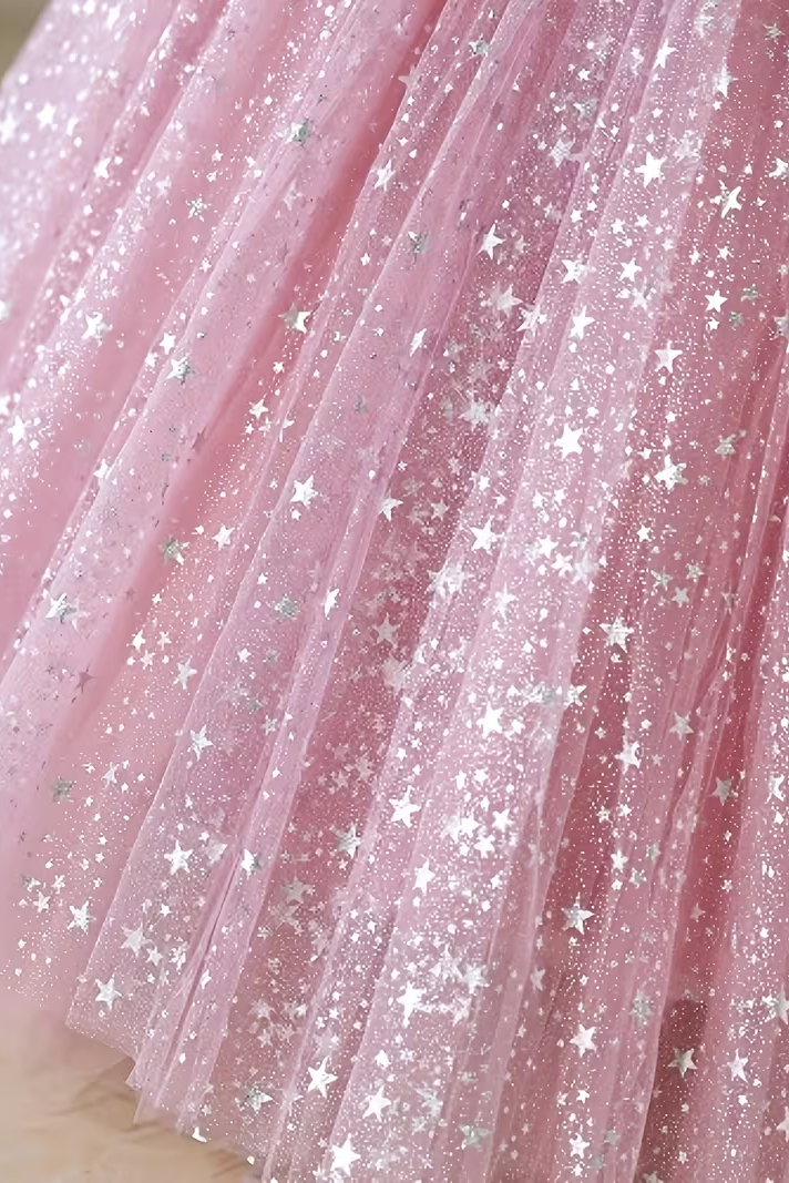 Pink Mesh Sequined A-Line Dress