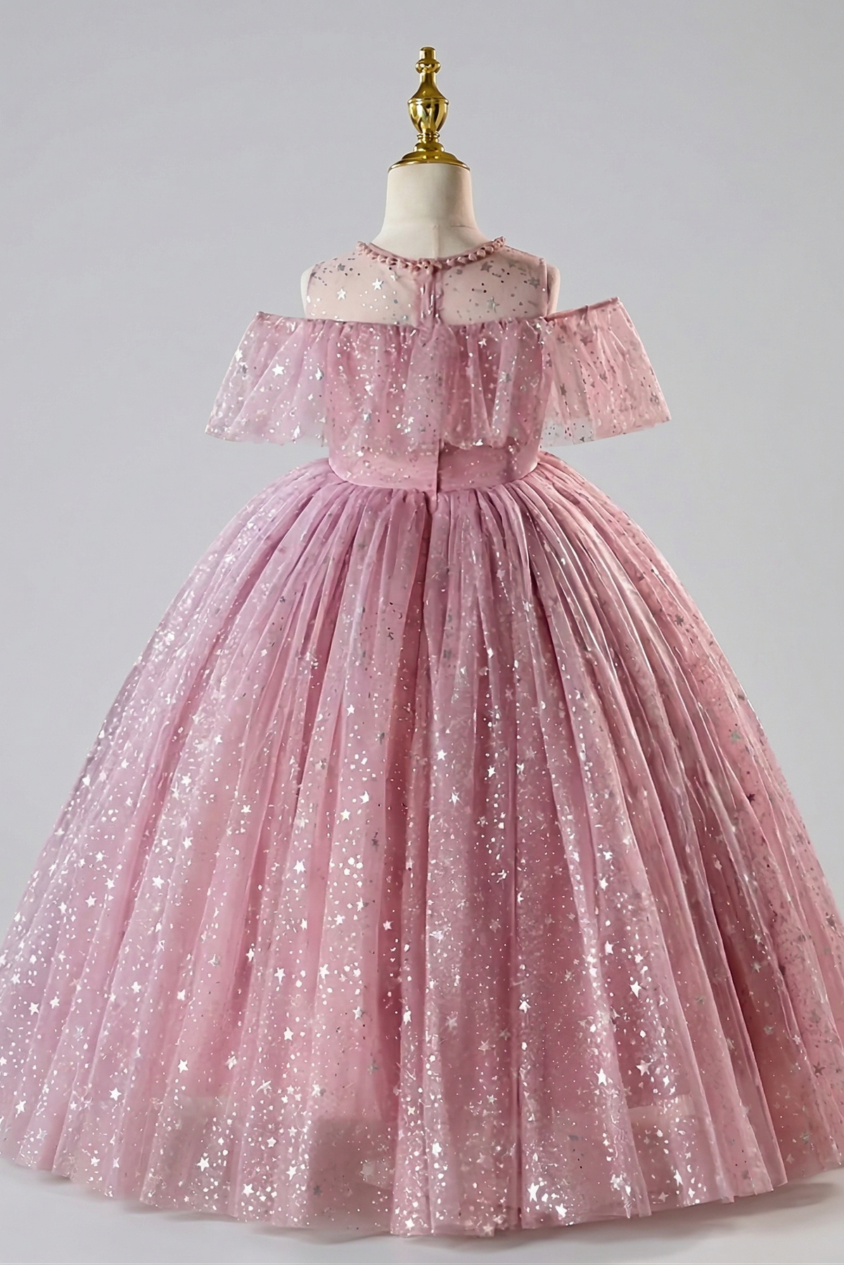 Pink Mesh Sequined A-Line Dress