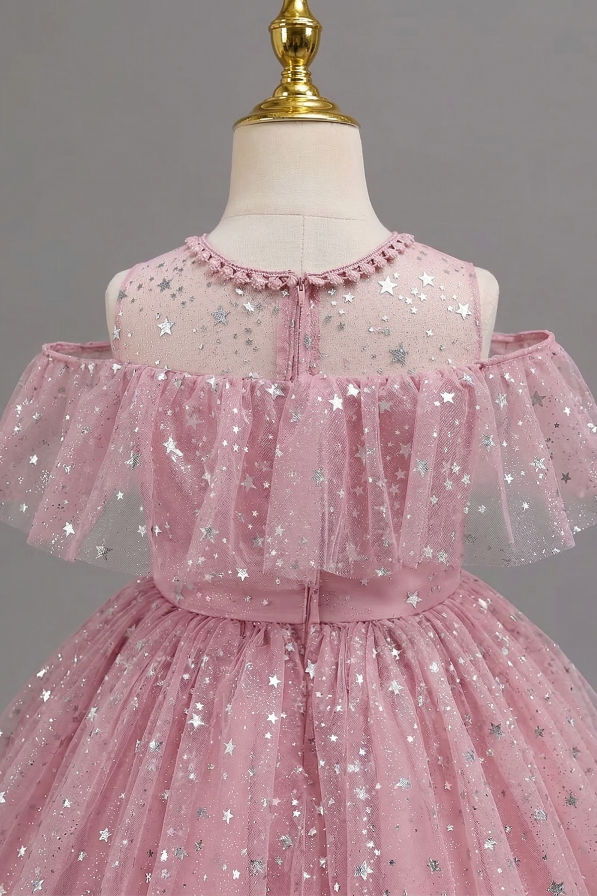 Pink Mesh Sequined A-Line Dress