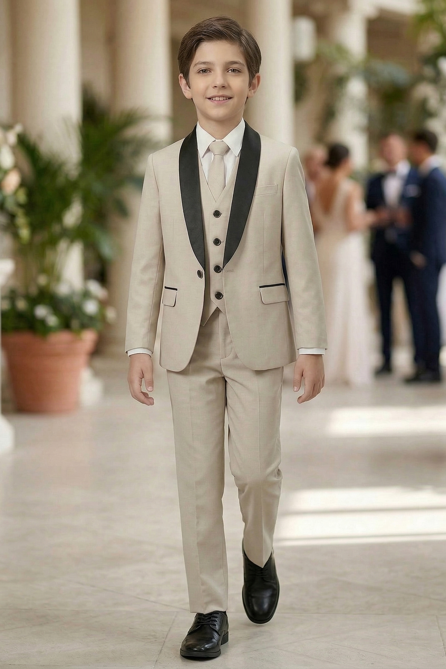 Khaki And Black Single-Breasted 3-Piece Suit