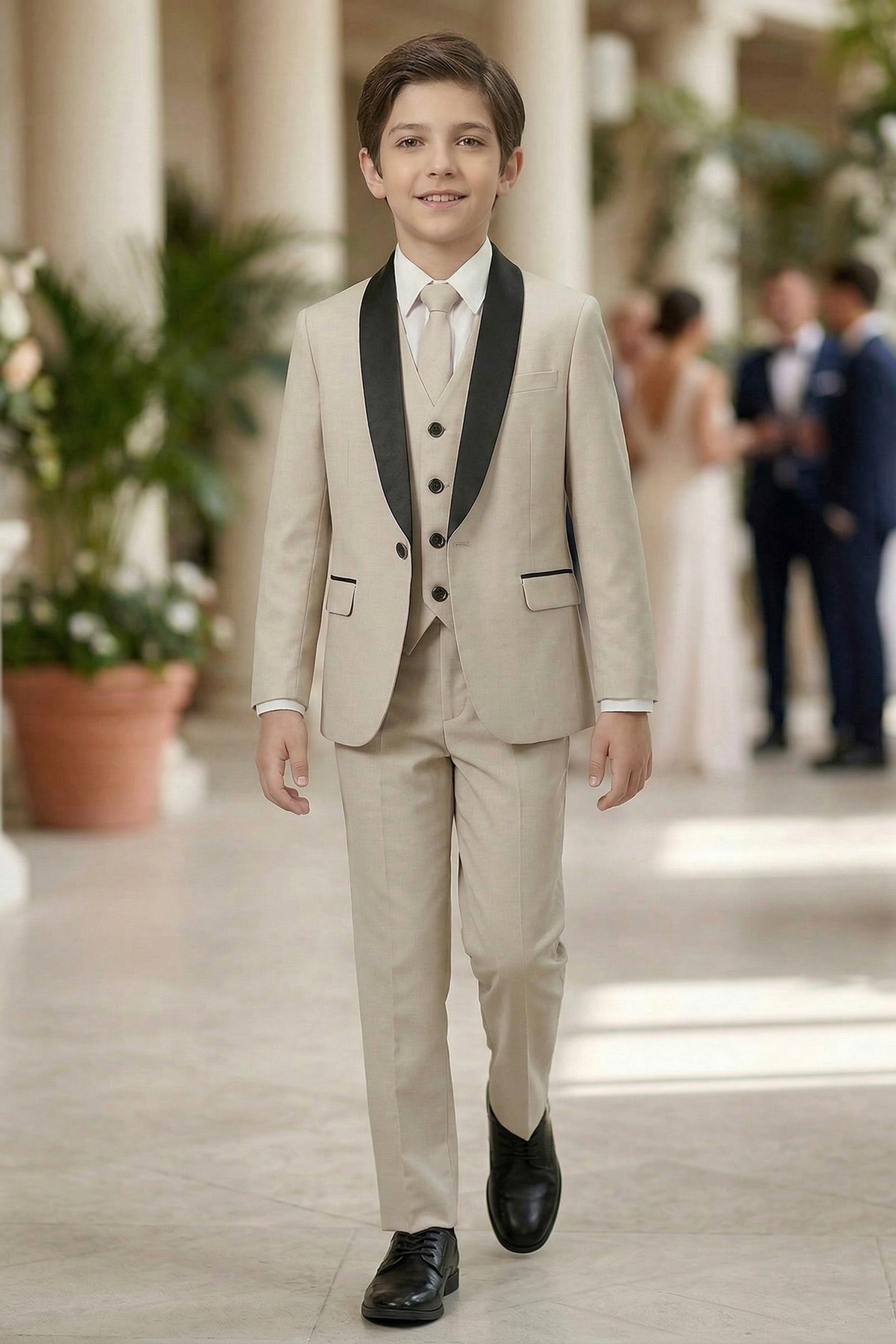 Khaki And Black Single-Breasted 3-Piece Suit