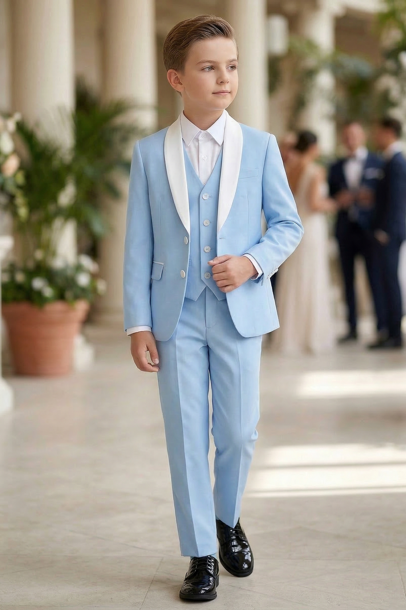 Blue And White Single-Breasted 3-Piece Suit