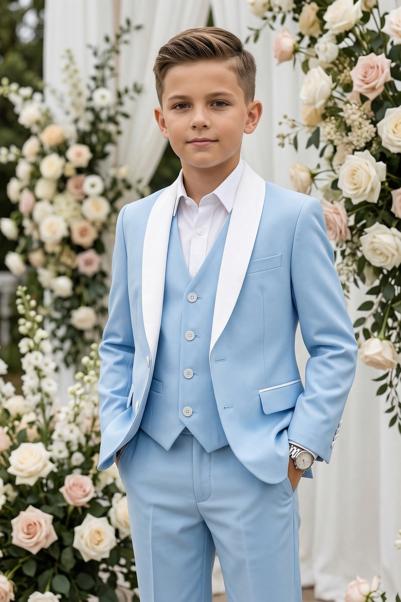 Blue And White Single-Breasted 3-Piece Suit