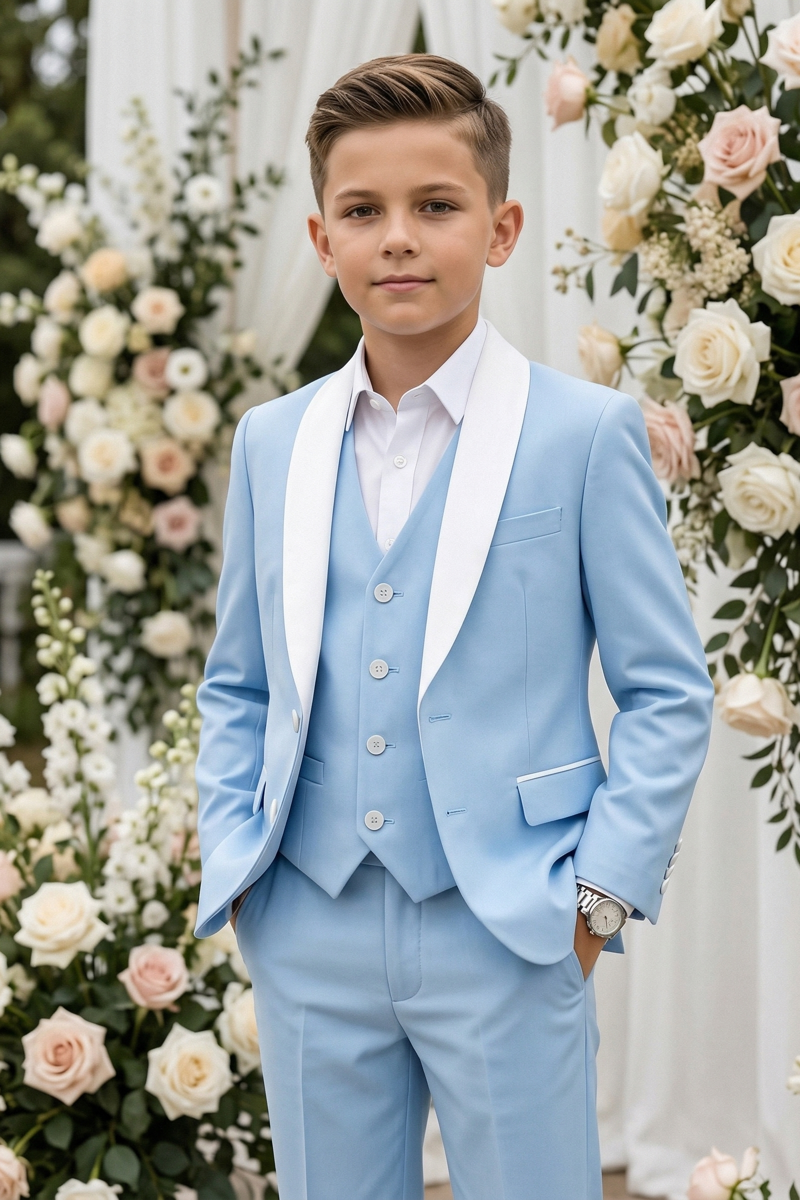 Blue And White Single-Breasted 3-Piece Suit