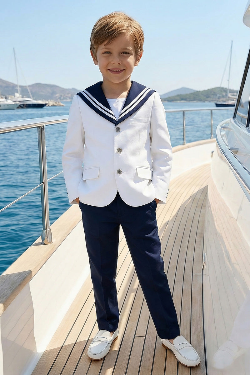 Boys White Sailor Collar Jacket & Trousers 2-Piece Suit