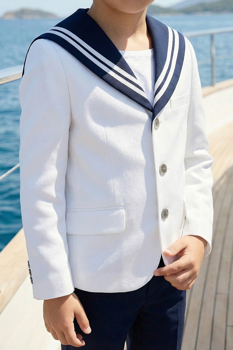 Boys White Sailor Collar Jacket & Trousers 2-Piece Suit