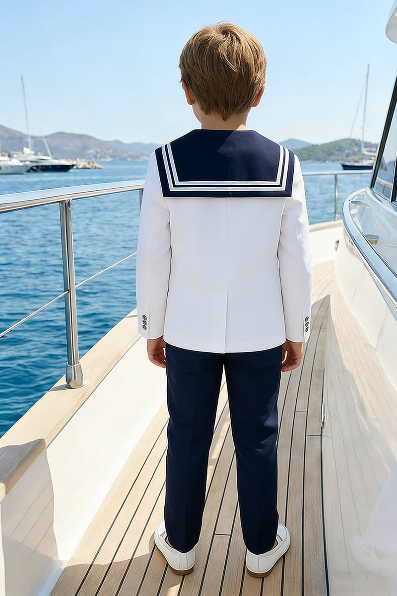 Boys White Sailor Collar Jacket & Trousers 2-Piece Suit
