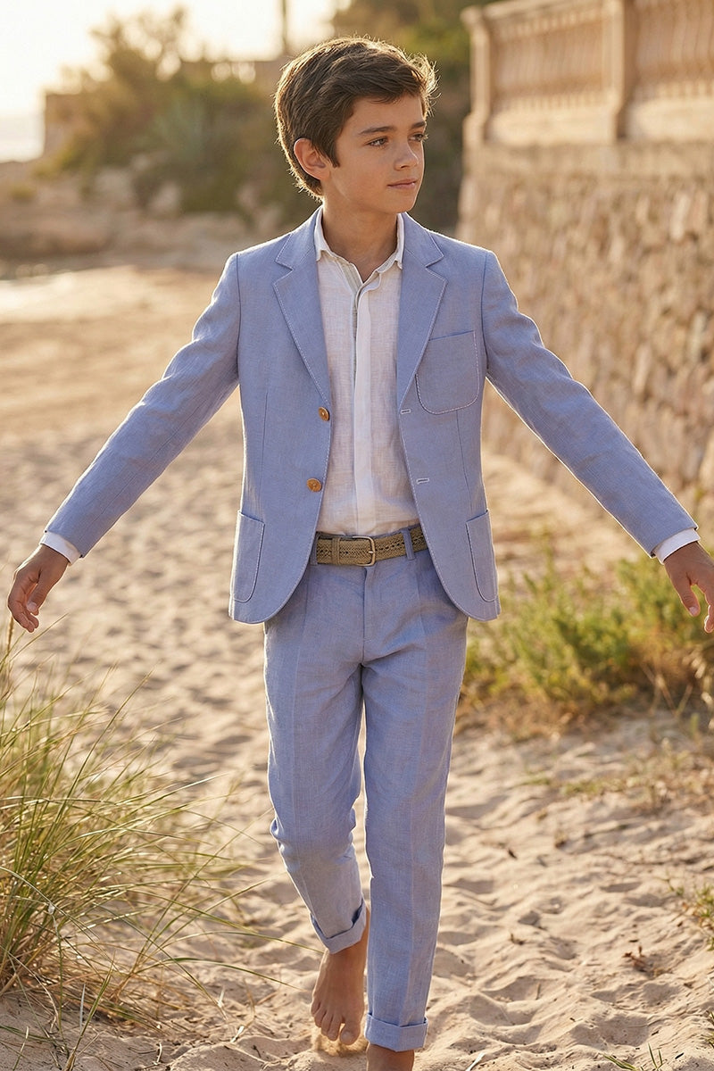 Boys Light Blue Linen 2-Piece Suit